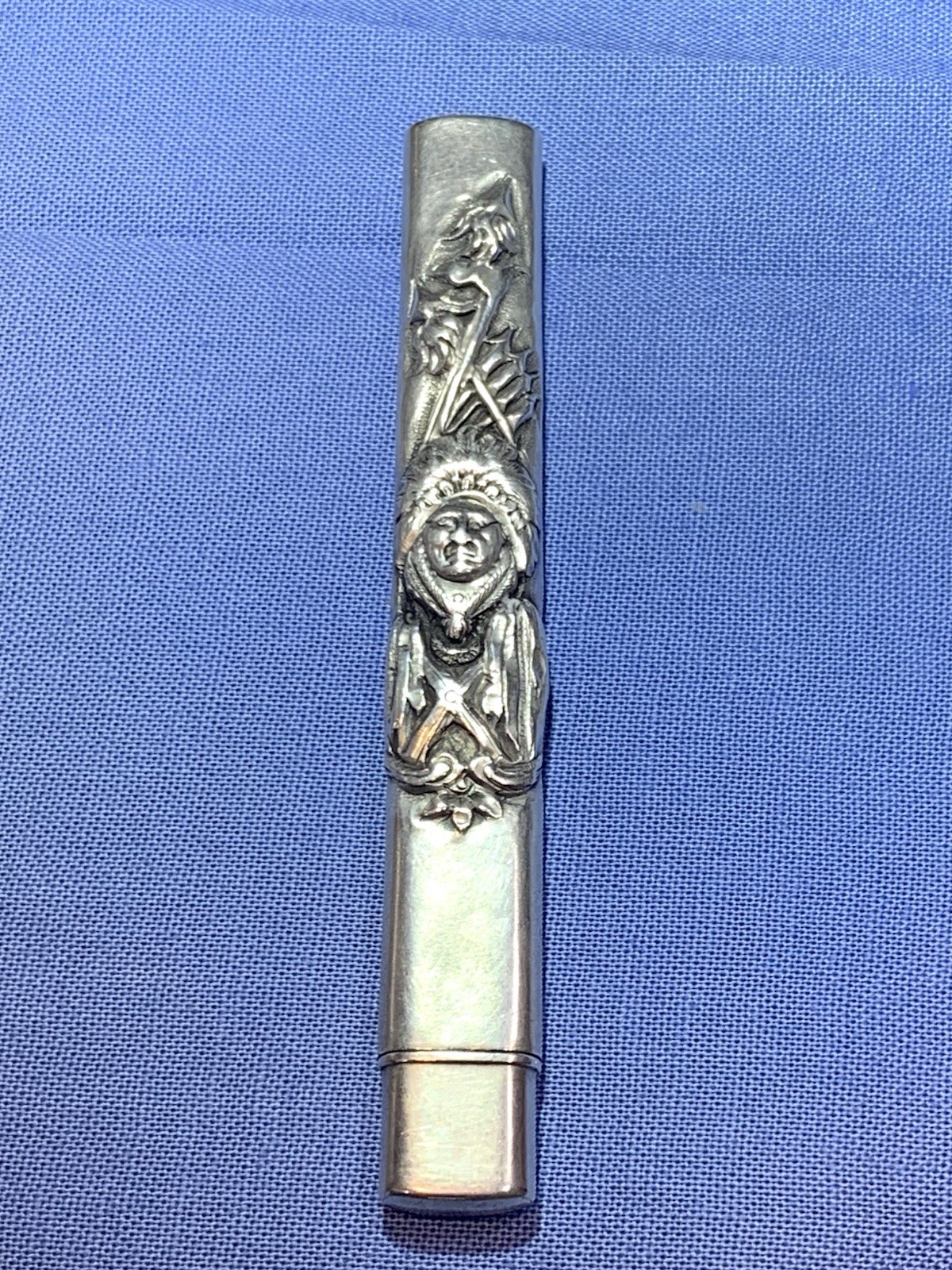 Vintage Sterling Silver Pencil Case Indian Chief Motif Eberhard Faber Pencil