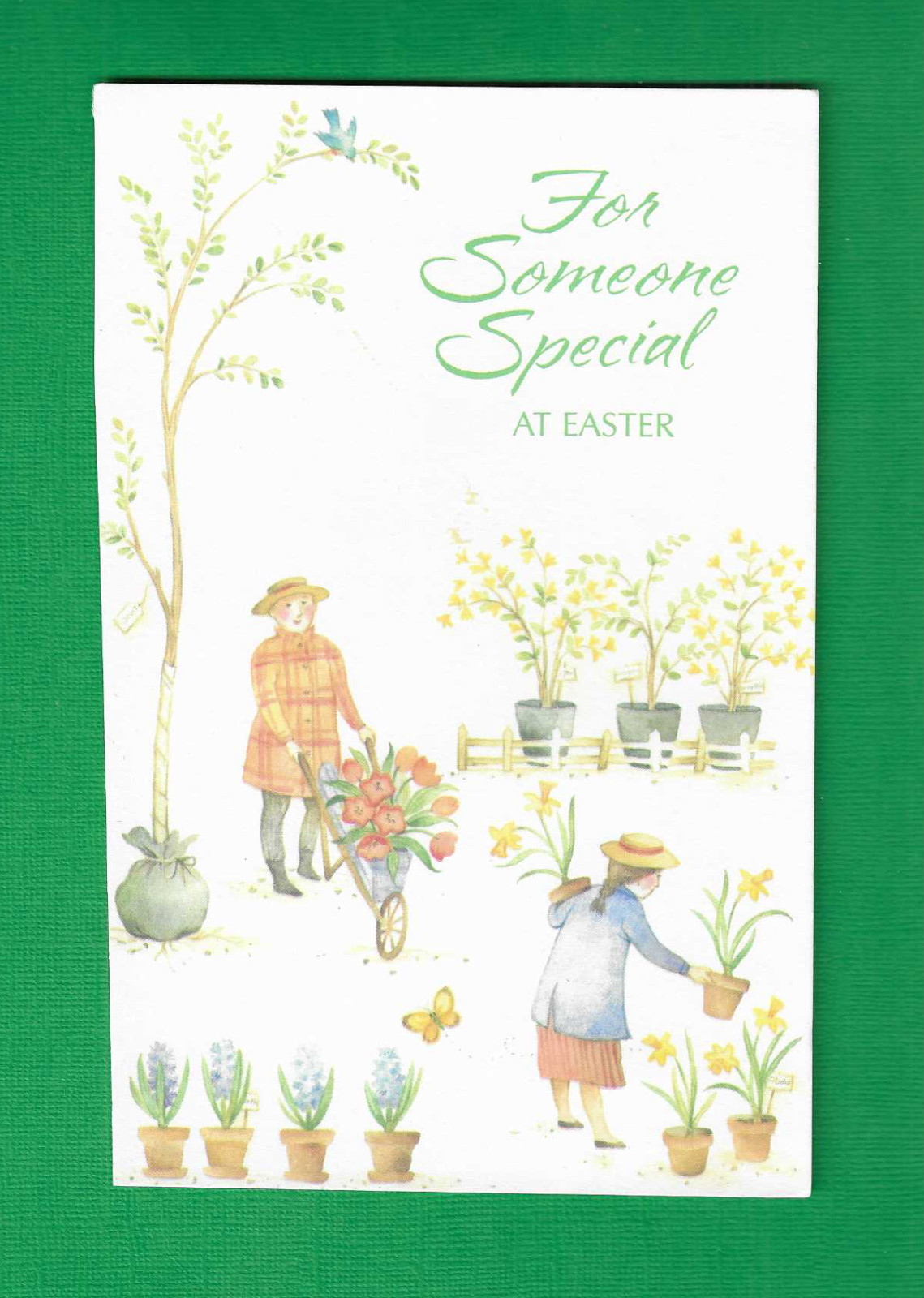 unused vtg 1960s For Someone Special AT EASTER Card Man Woman Garden Flowers Pot