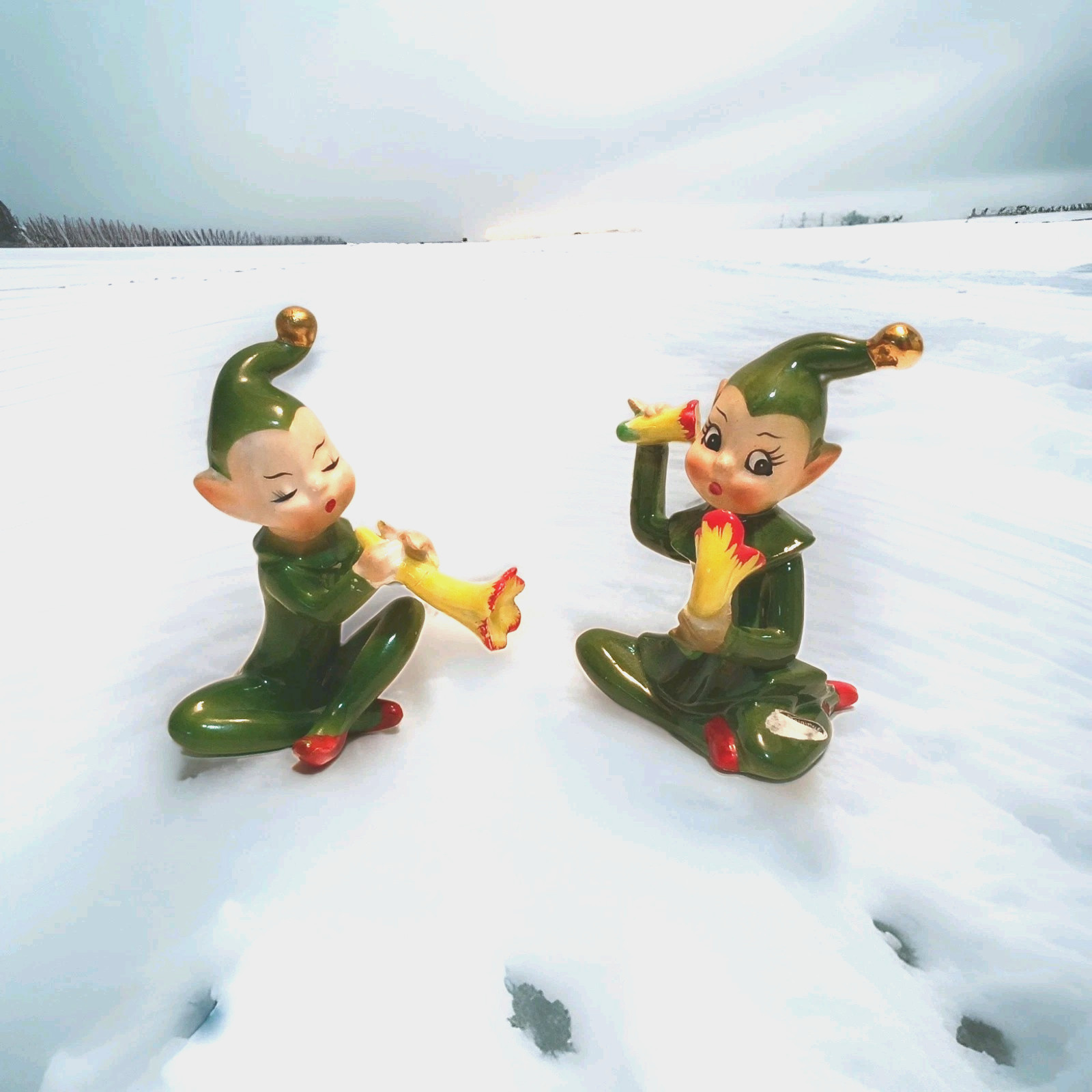 2 JOSEF ORIGINALS Pixie Elf - Trumpet & Phone Flower 3\