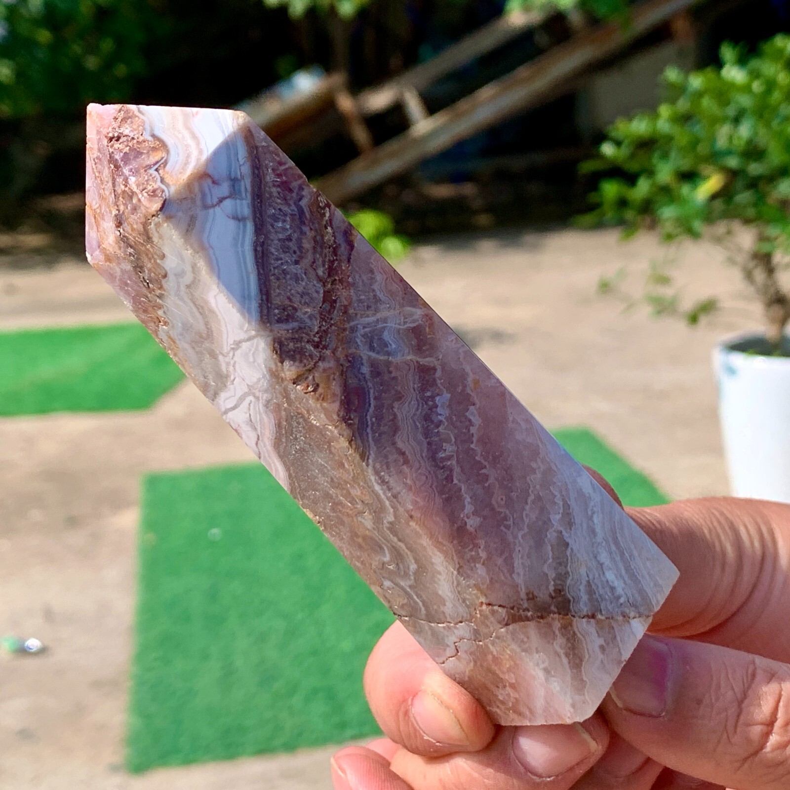 185G Natural Amethyst pink powder Crystal Obelisk Quartz Pillars Healing