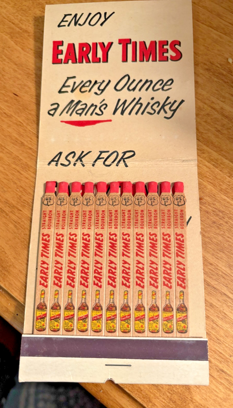 VTG 1950s Early Times Kentucky Straight Bourbon Whiskey Giant Matchbook complete