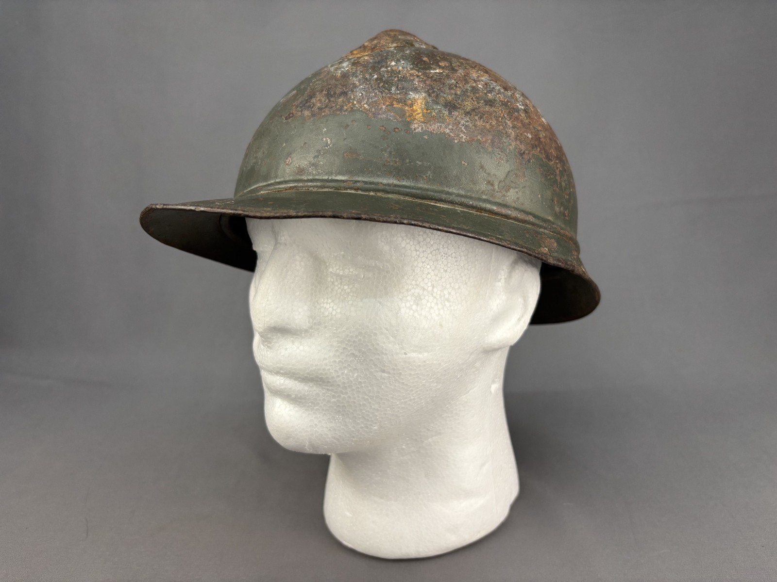 Original WW1 French Adrian M15 Helmet, Green, No Emblem/Liner/Chinstrap (7M)
