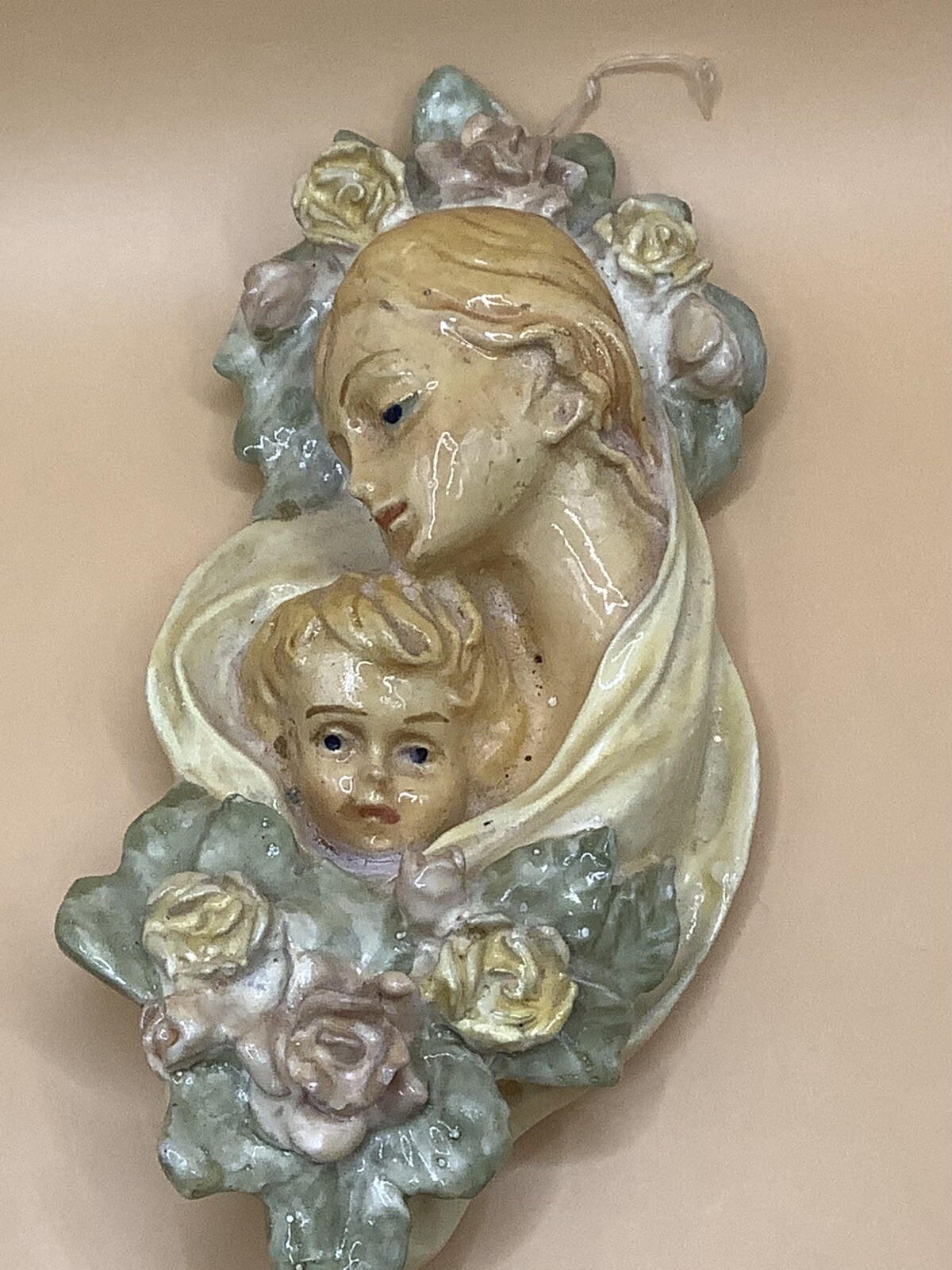 VTG Mary & Baby Jesus Decoration Paper Maché Wall Hanging