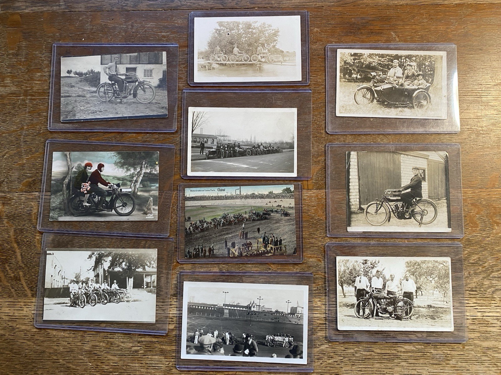10: Lot of Ten Antique Motorcycle Related Images Vintage Photos Postcards RPPC