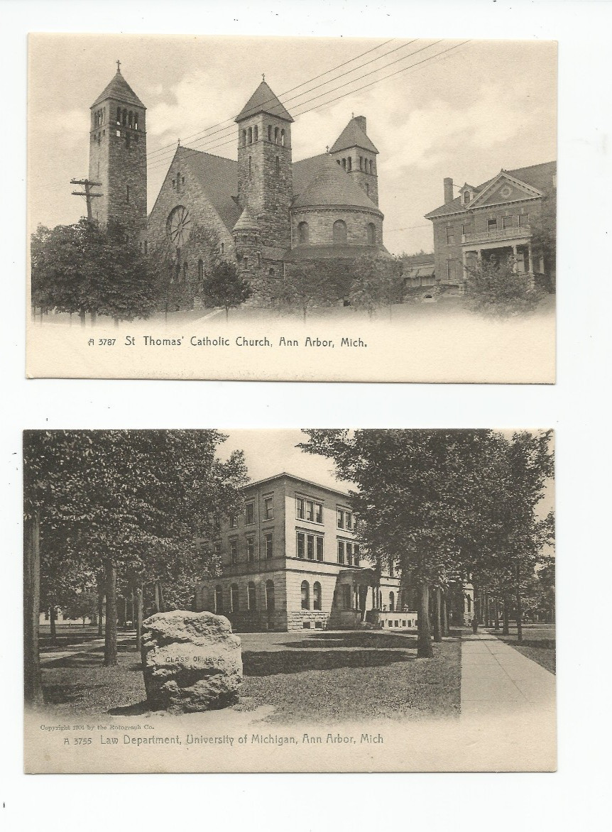 Postcard (Lot of 2): Ann Arbor Michigan; University Law Dept; St Thomas Church