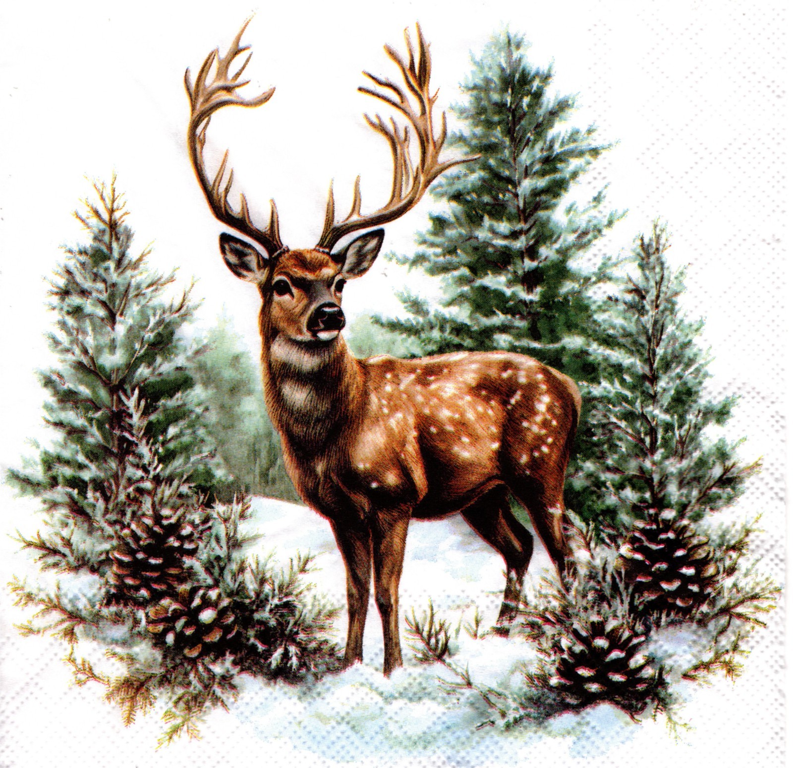 (2) Two Paper Lunch Napkins 4 Decoupage/Mixed Media - Winter Stag deer male