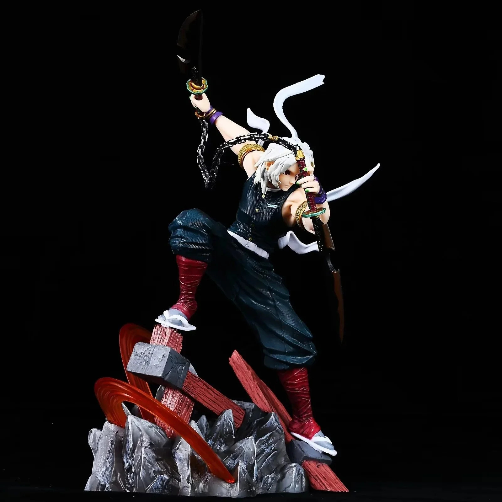27cm Demon Slayer Tengen Uzui Sound Hashira Double Head Statue Battle New Scene