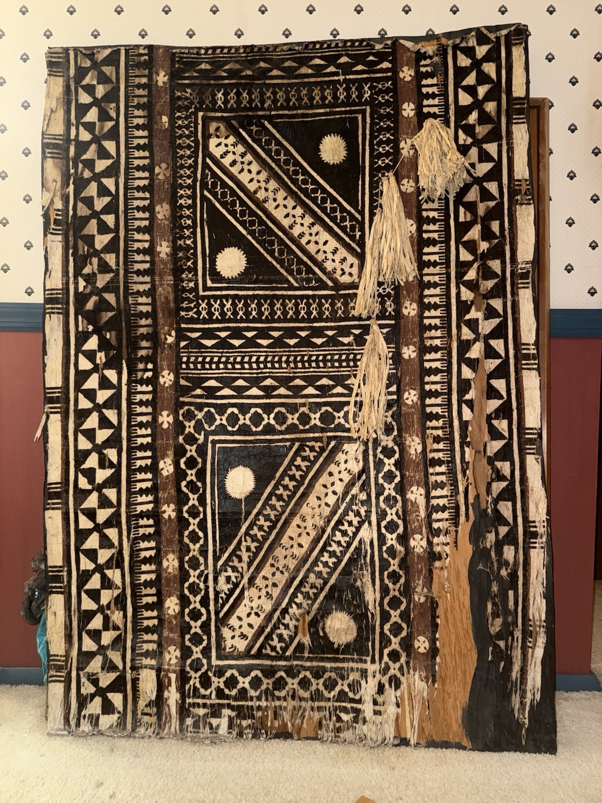 Vintage Fijian Masi Tapa Barkcloth Cloth Large 40x60 Tiki Tribal Folk Art