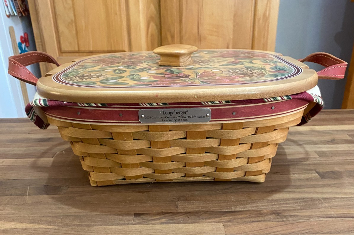 Longaberger 2005 Christmas Collections SILVER BELLS Baskets Liner Lid Combo