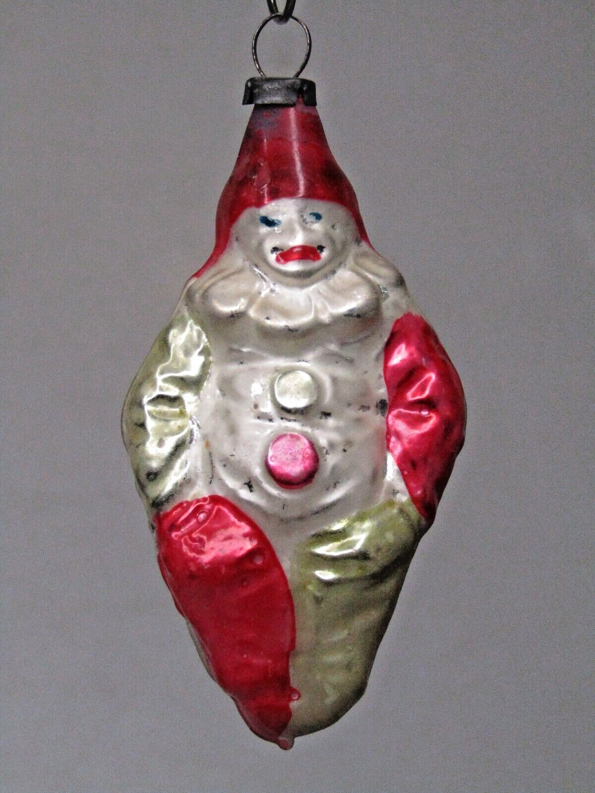 Antique Vintage Blown Glass Embossed DIAMOND CLOWN Christmas Ornament Germany