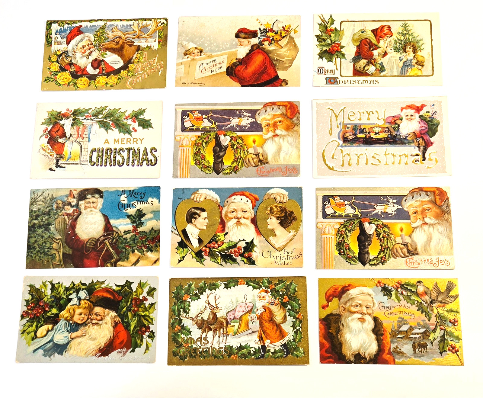 #1 Postcards Lot of 12 Antique Christmas Santa 1909 - 1911 Clapsaddle & More