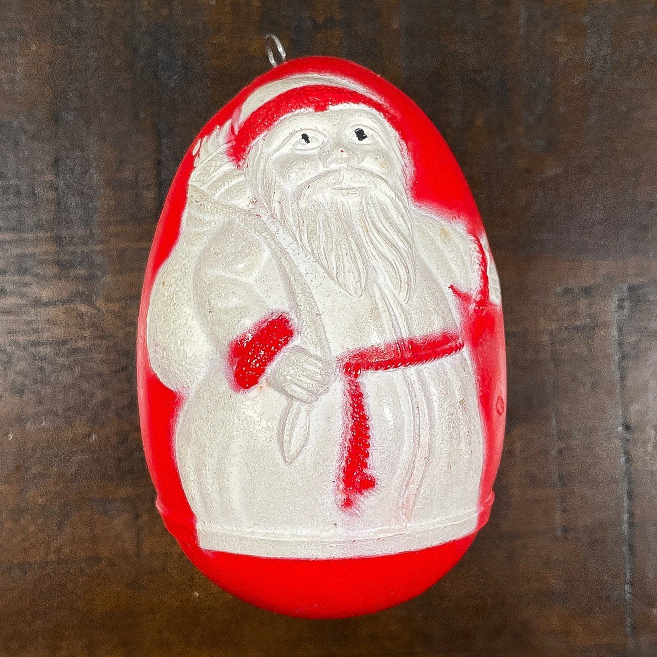 VTG 3” Irwin Celluloid Red Roly Poly Egg Shaped Santa Christmas Tree Ornament