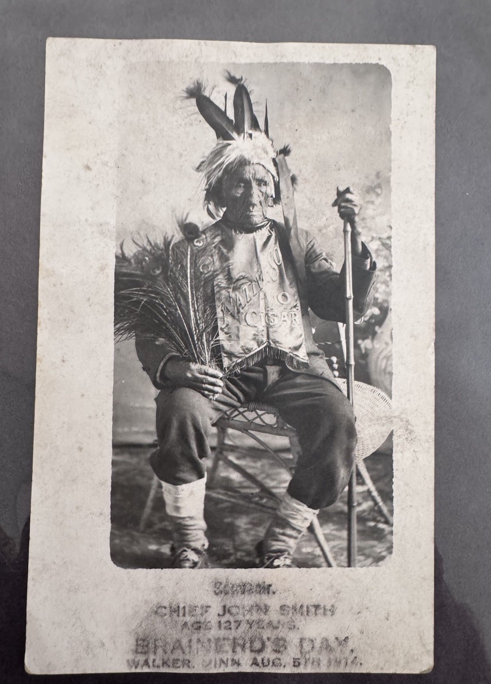 1914 RPPC Chief John Smith Postcard Brainerd’s Day Walker Minn Chippewa Indian