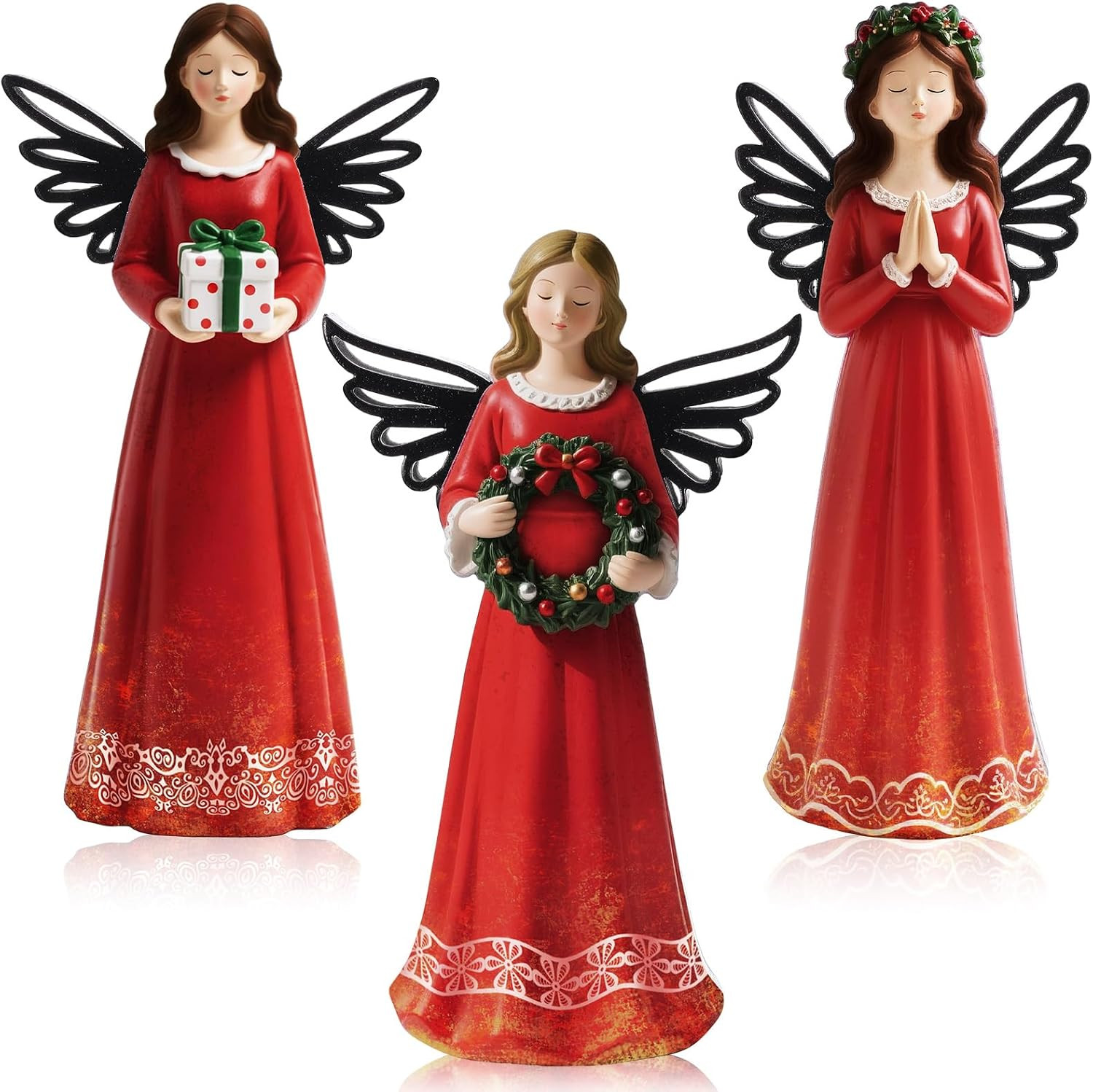 3 Pcs Christmas Angel Figurine Wooden Angel Statues Figurine