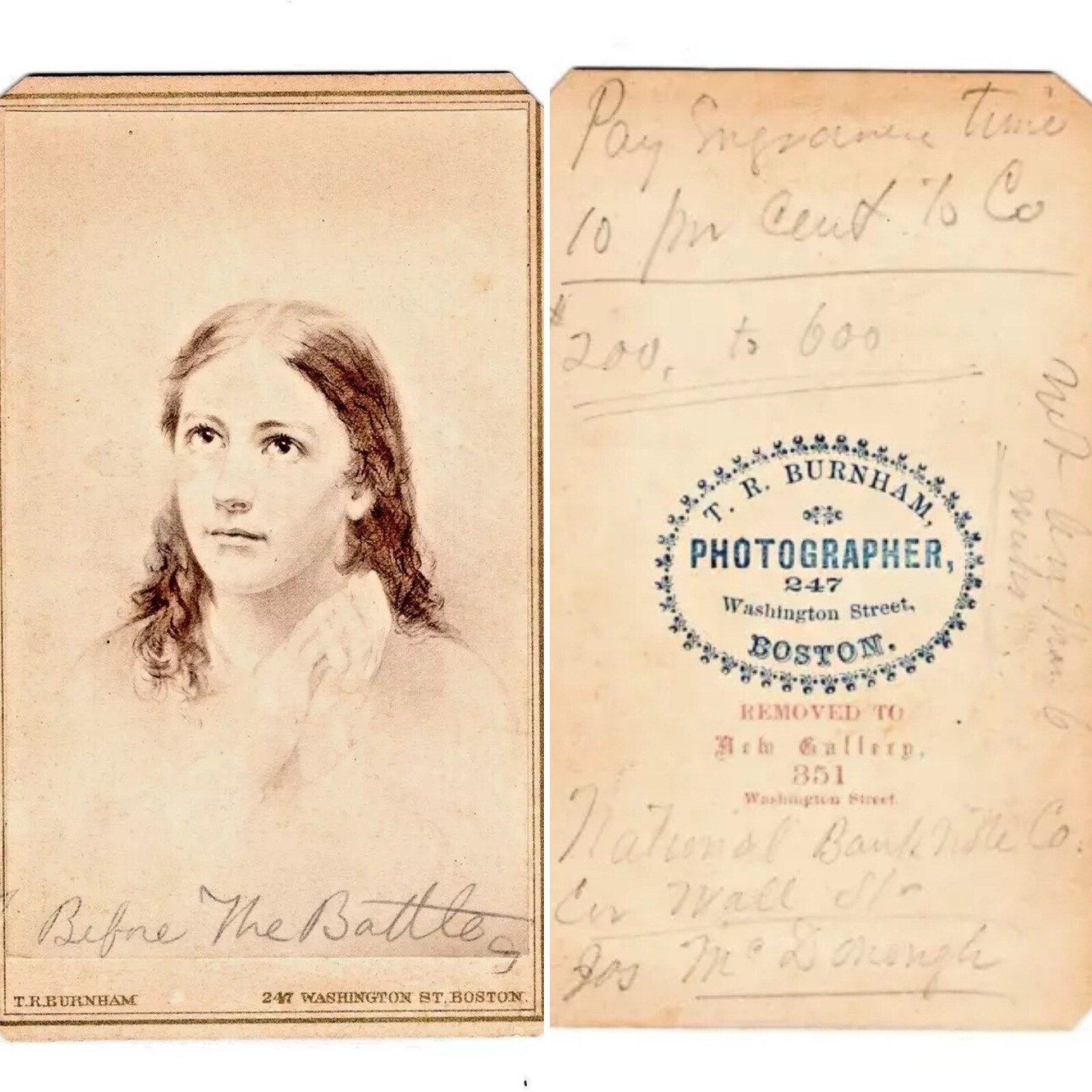 BOSTON c1869 NY Financial Business Notes CDV Etching Portrait Lovely Lady