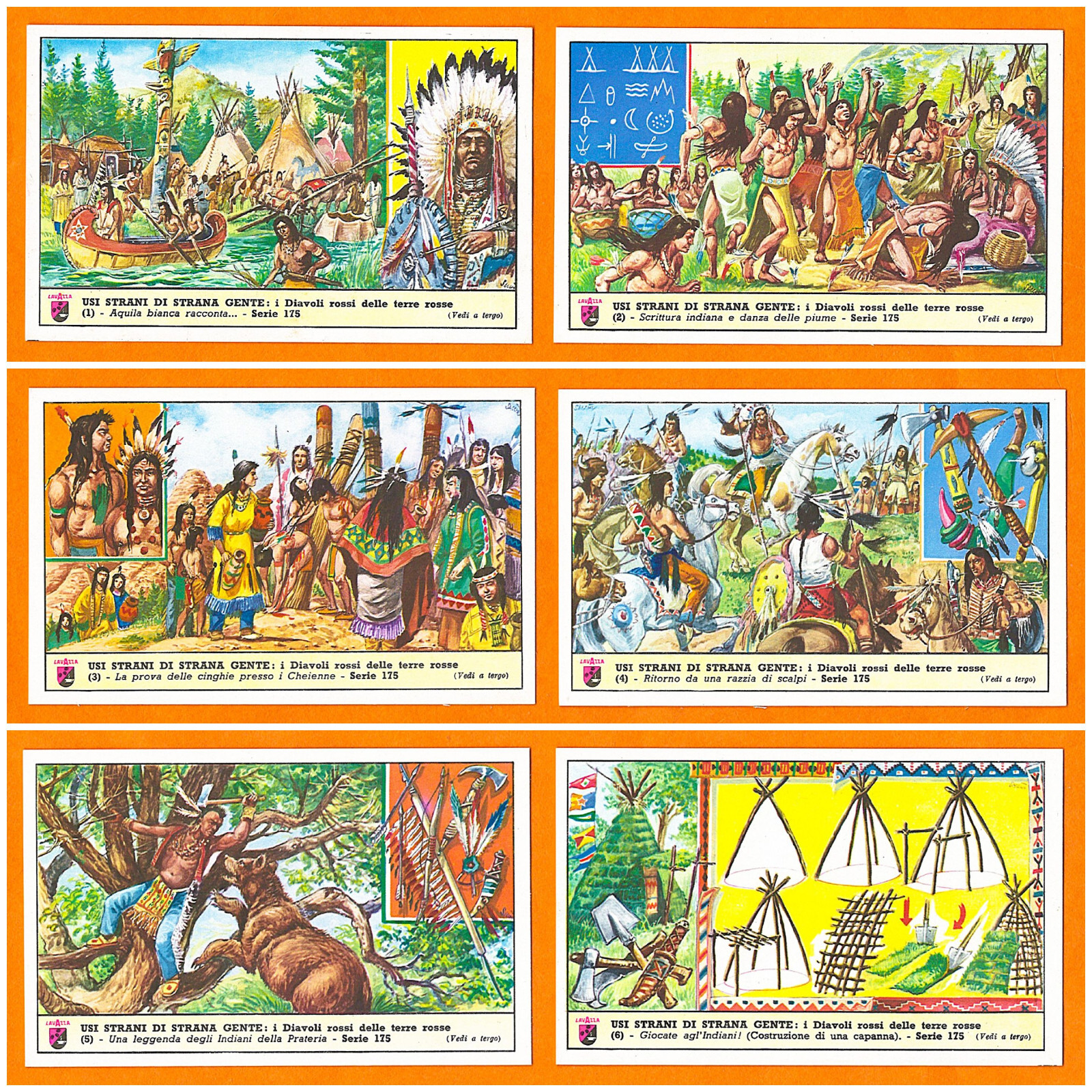 1949-69 Caffe LAVAZZA Torino - Lot of 6 Italian Trading Cards - Mint - RARE