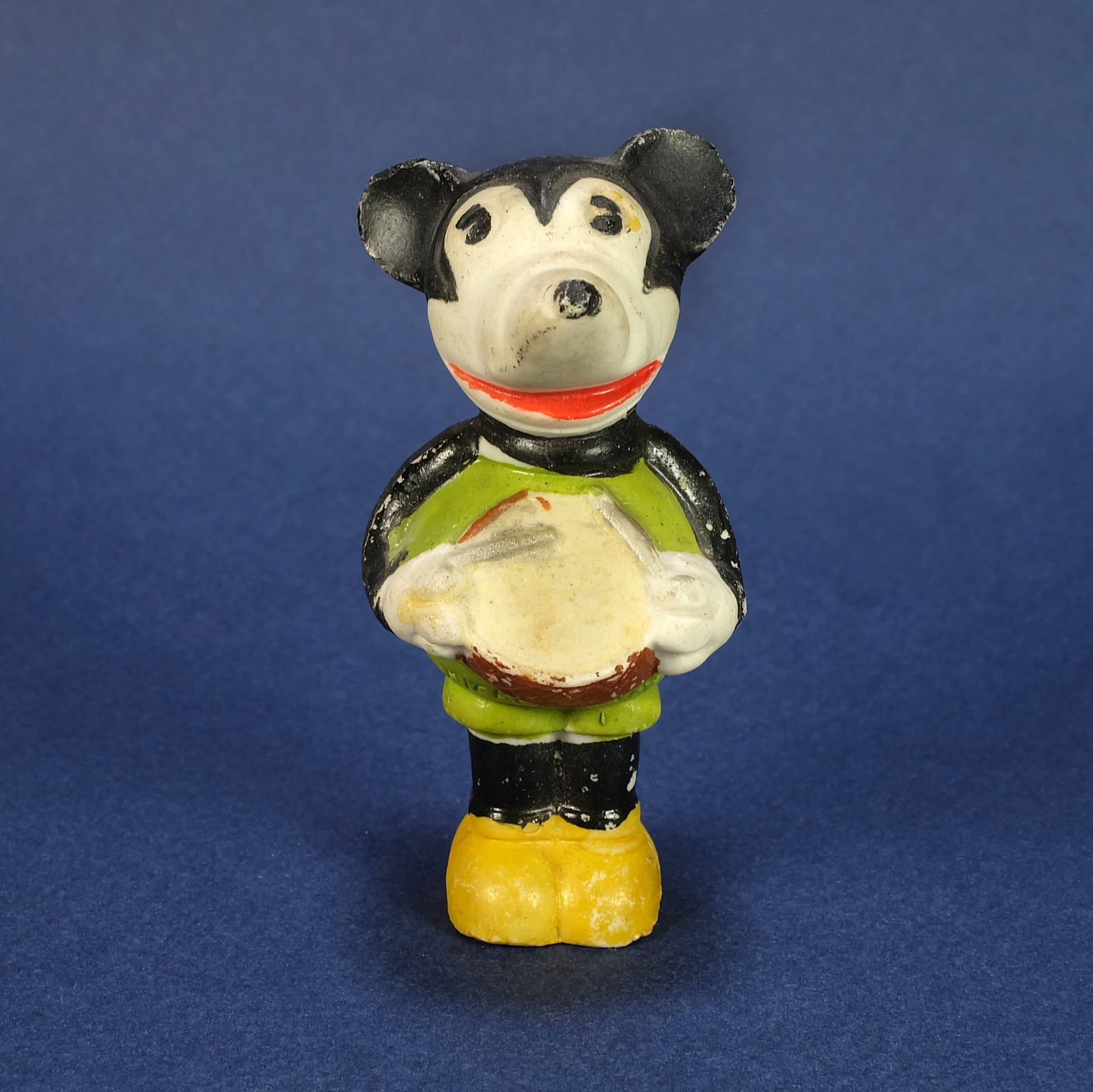 1920s Pie-Eyed Mickey Mouse Playing Drum Antique Bisque Toy Figure – Japan