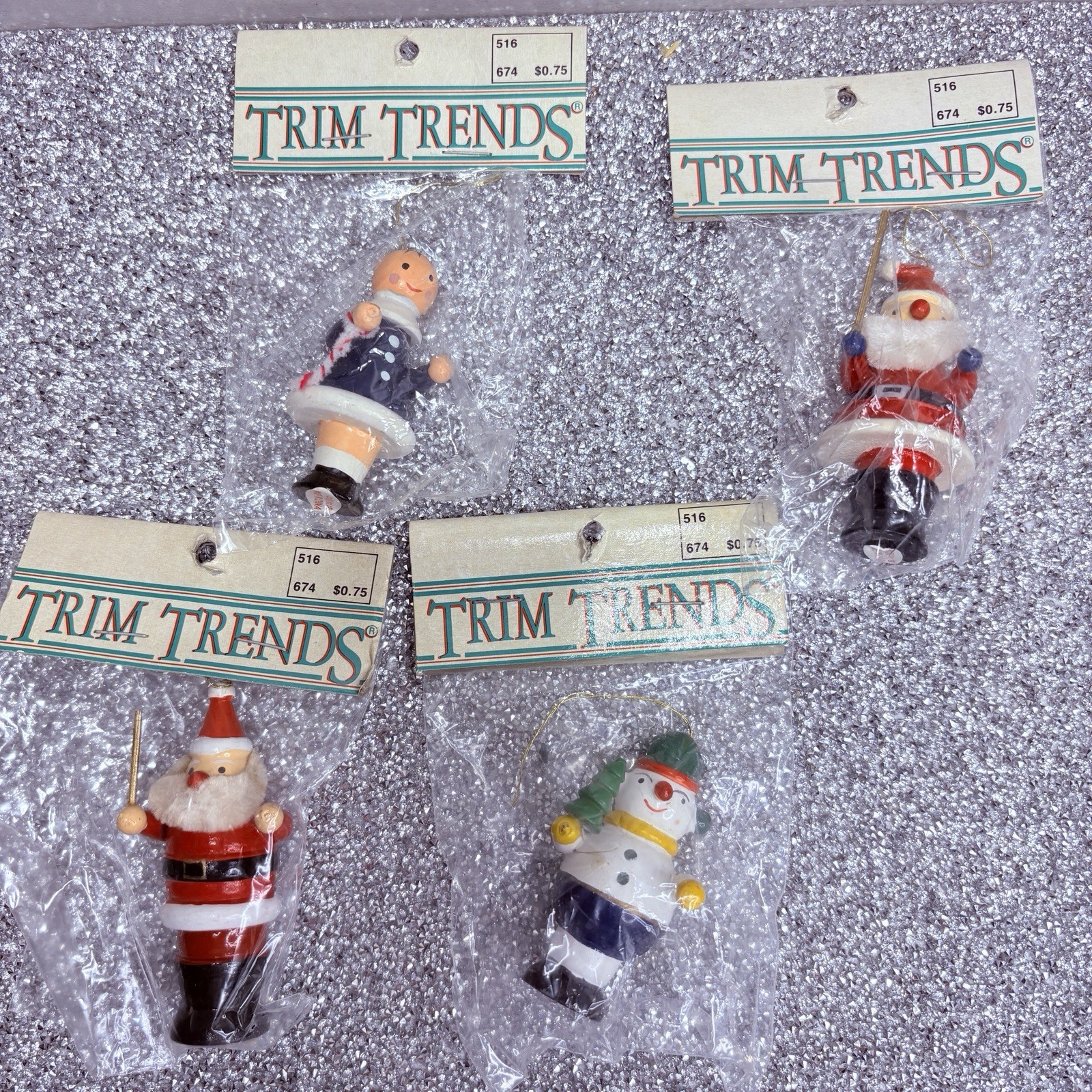 VTG 1990’s Seasonal Specialties Tree Trim Trends Lot of 4 Santa Ornaments NOS
