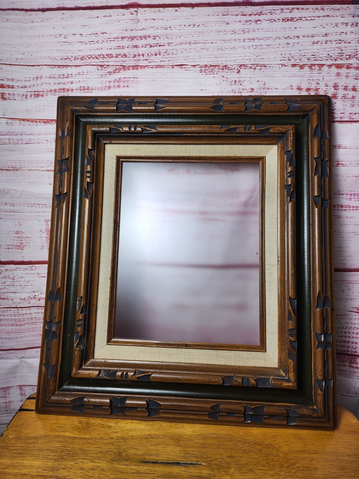 VTG 1970s Mexican Spanish Art Deco Geometric Carved Wood Picture Frame 8x10 MCM