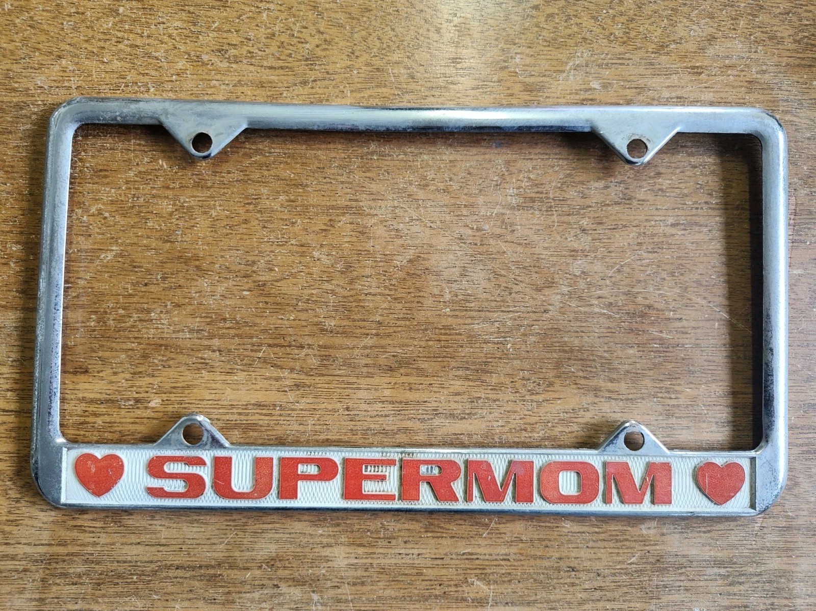 Vintage SUPER MOM Metal License Plate Frame 