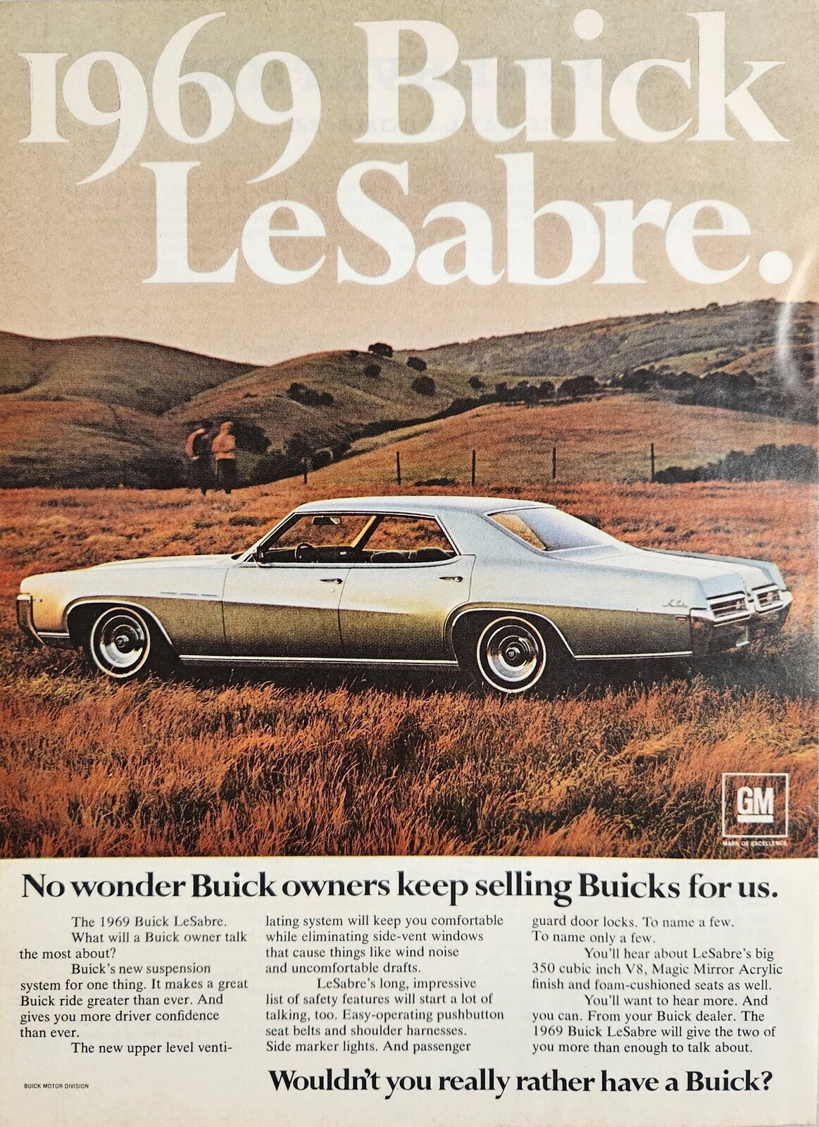 1968 Print Ad 1969 Buick LeSabre 4-Door with 350-CU V8 Cars