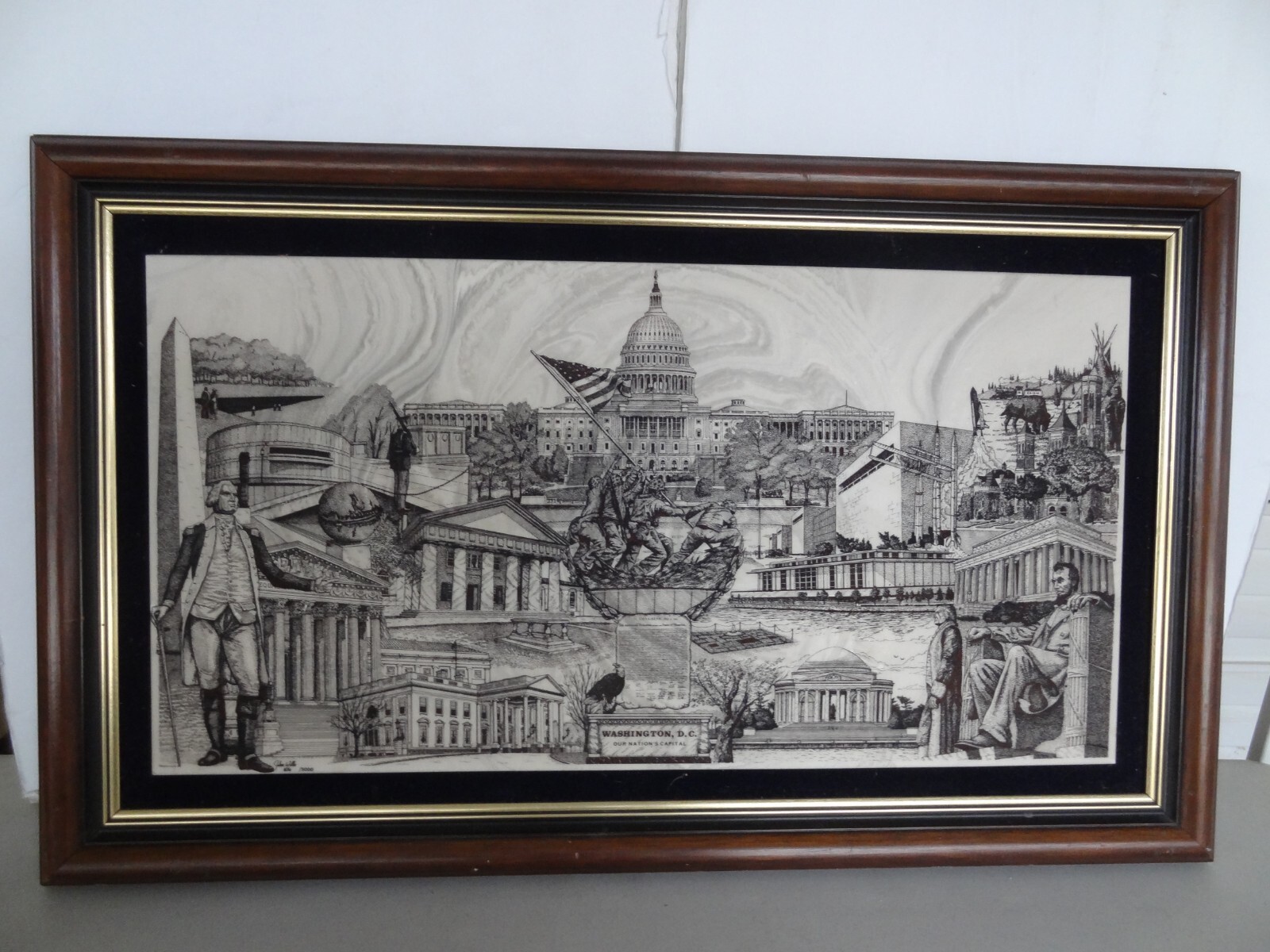 Marble Wall Plaque with Images  of  WASHINGTON DC, LANDMARKS  32x20 ins.