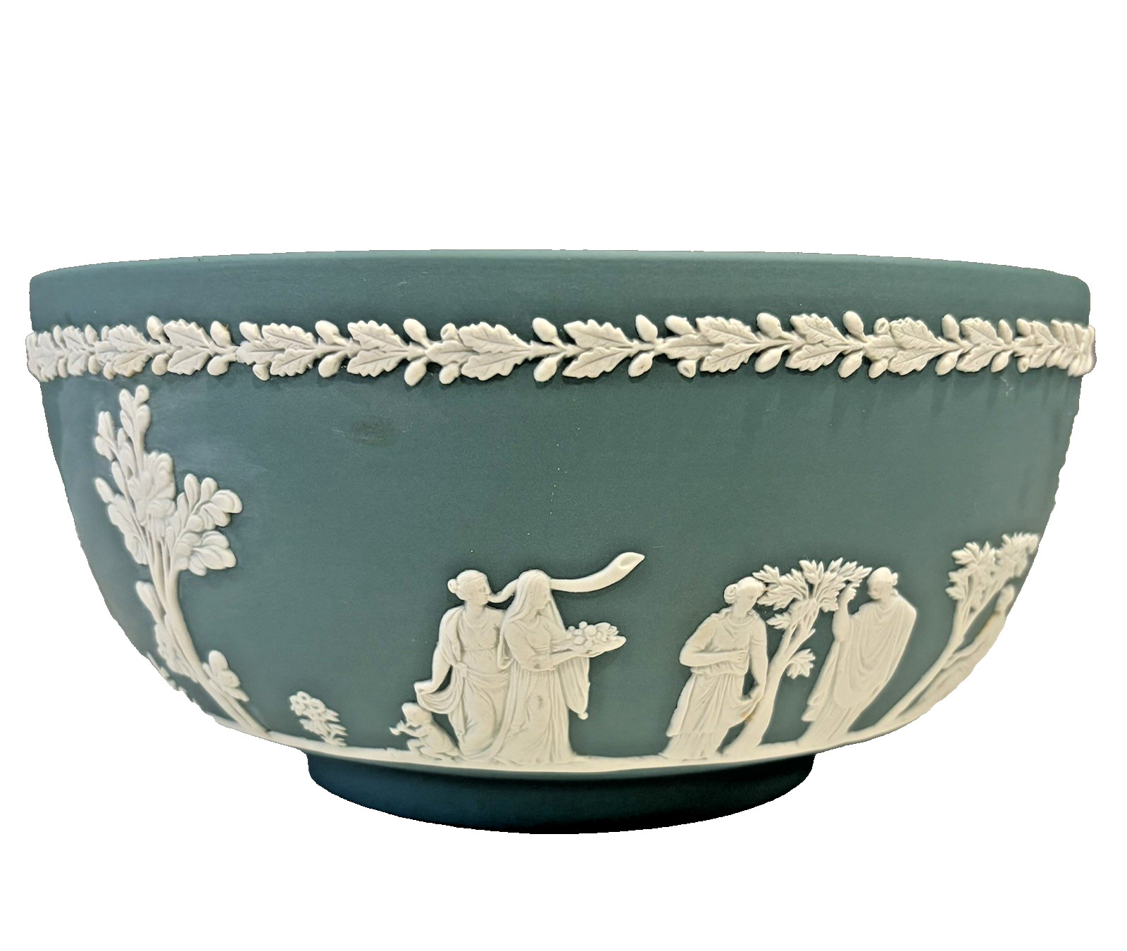 Vintage WEDGWOOD Teal Green Jasperware Sacrifice 8” Bowl made in England Matte