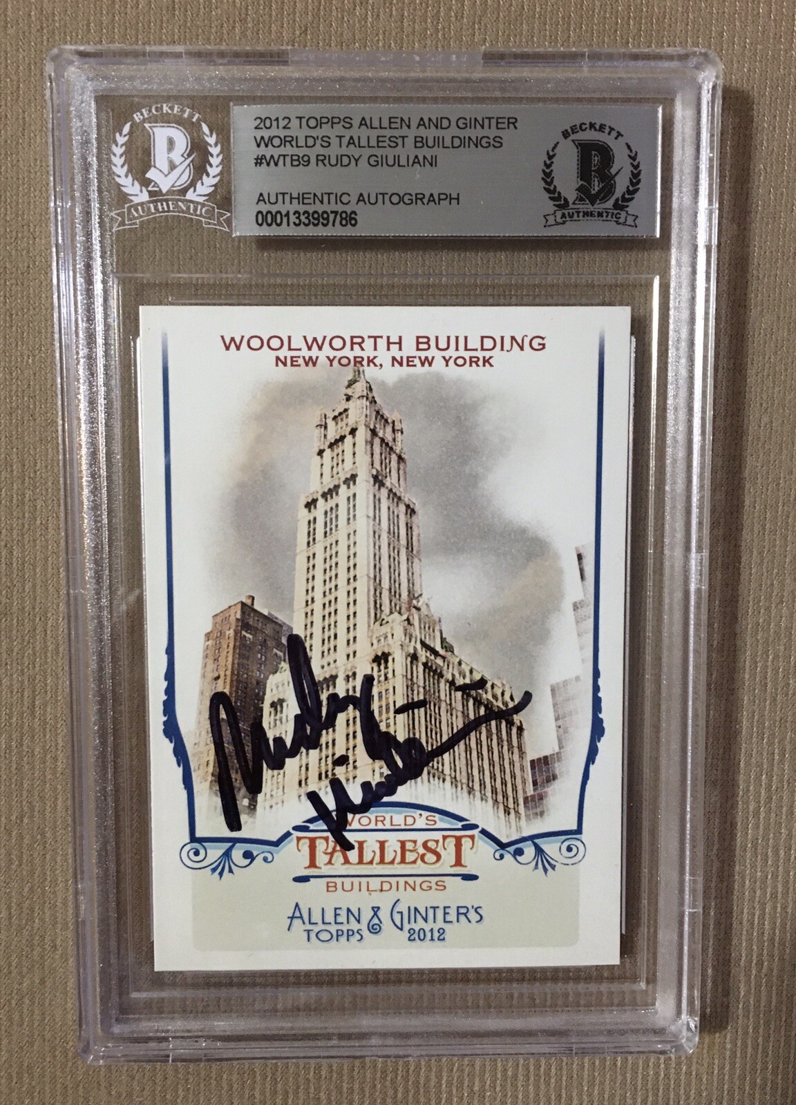RUDY GIULIANI 2012 Allen & Ginter Signed Slabbed Card. Beckett COA
