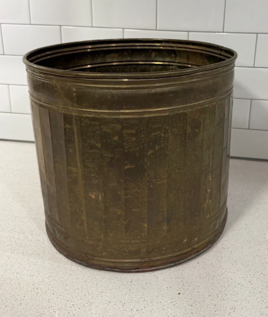 Large Vintage Patina Brass Planter Pot 12” tall Rustic Boho Decor India