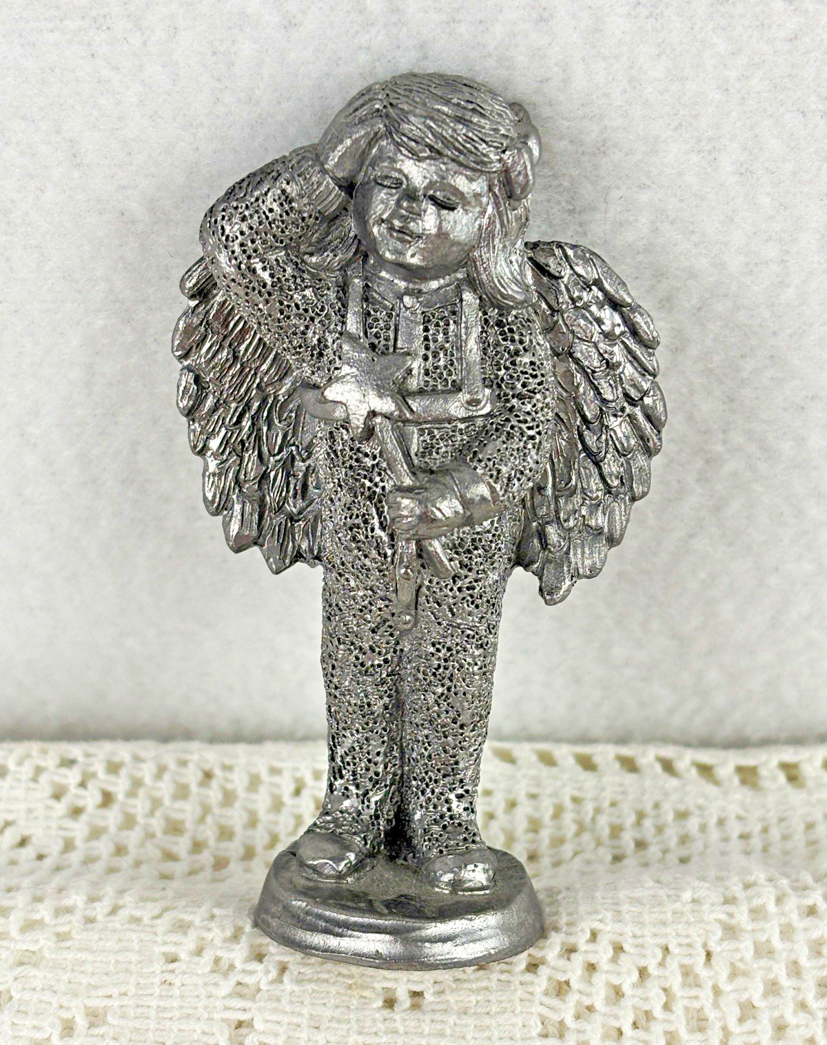Vtg Michale Ricker Pewter Winged Angel with Star Wand 3.25\