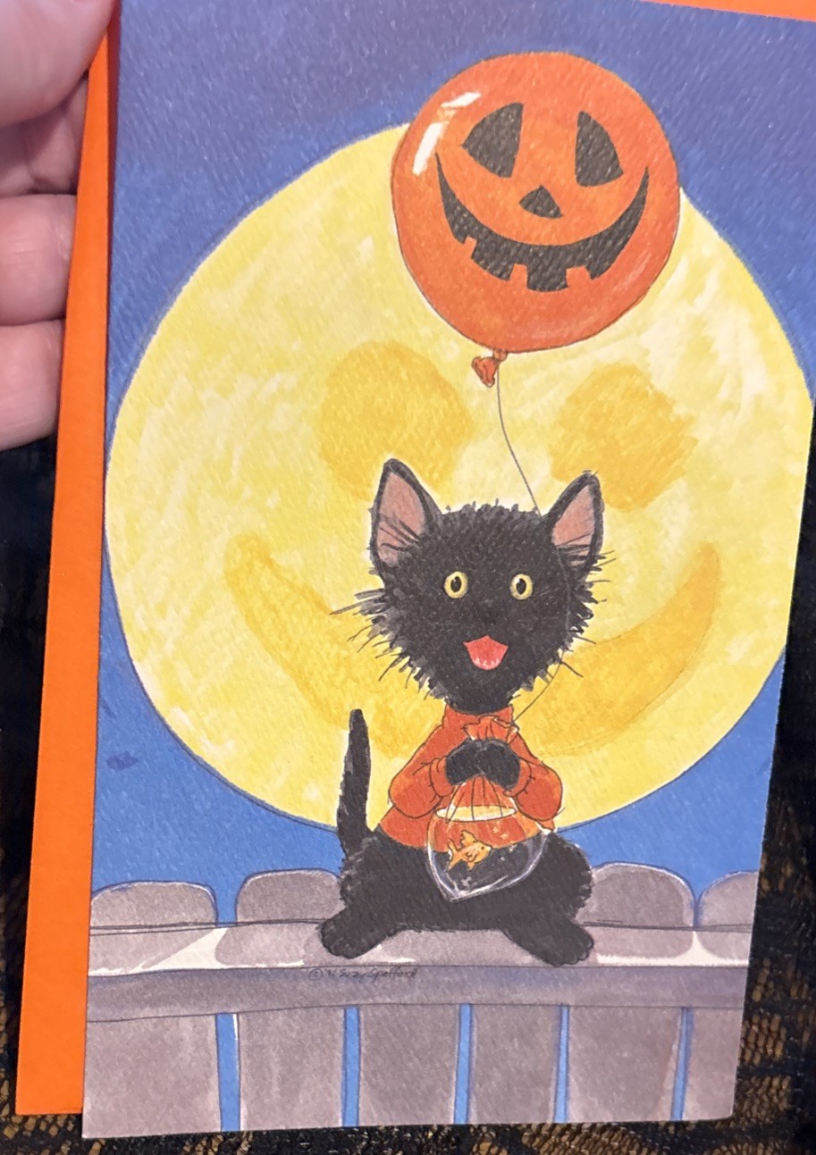 Vintage 1991 Suzy’s Zoo Halloween Greeting Card Black Cat Pumpkin Unused NOS