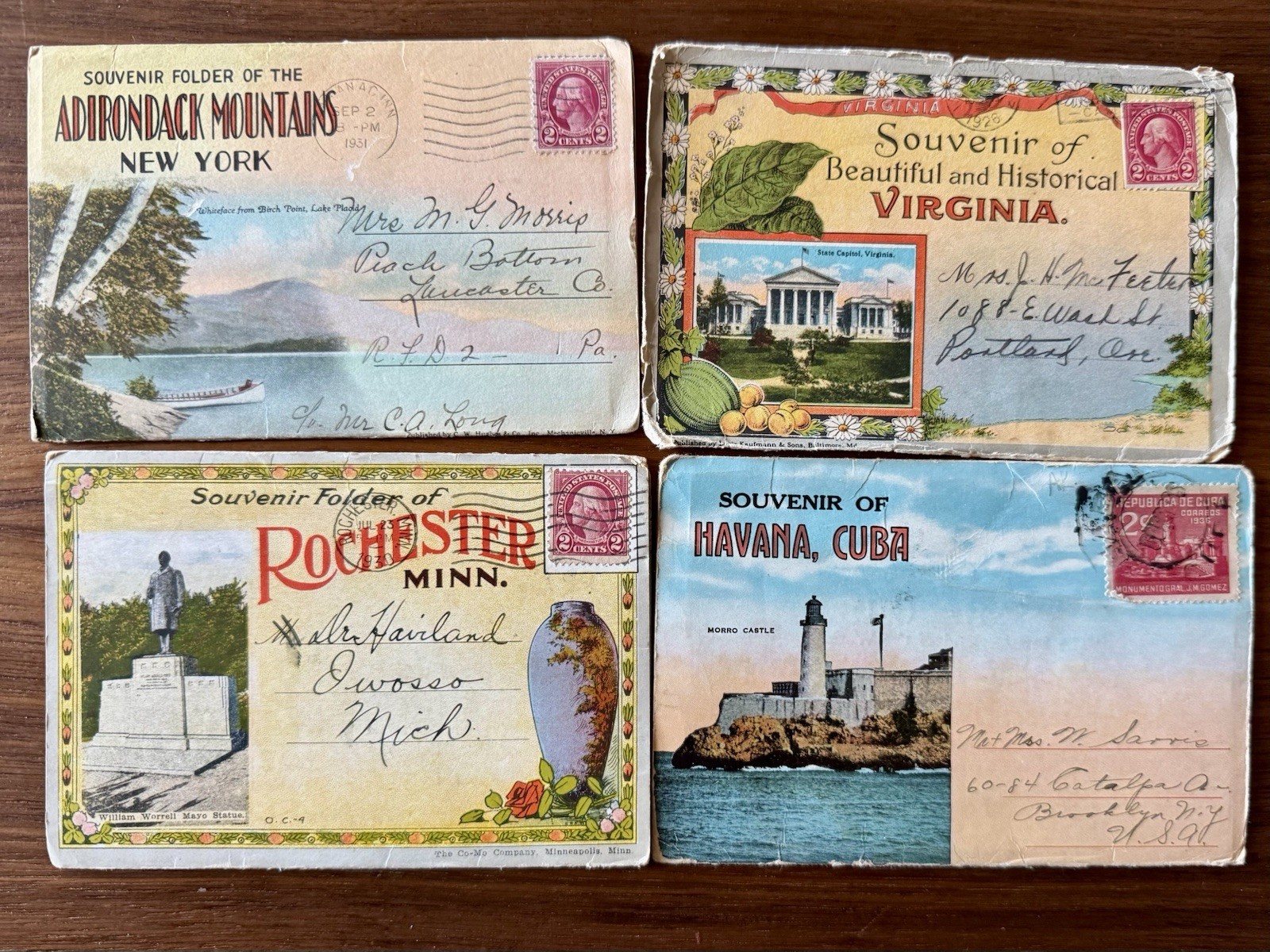 1920s-30s Adirondacks/Havana/VA/Rochester Souvenir Postcard Folder Lot of 4