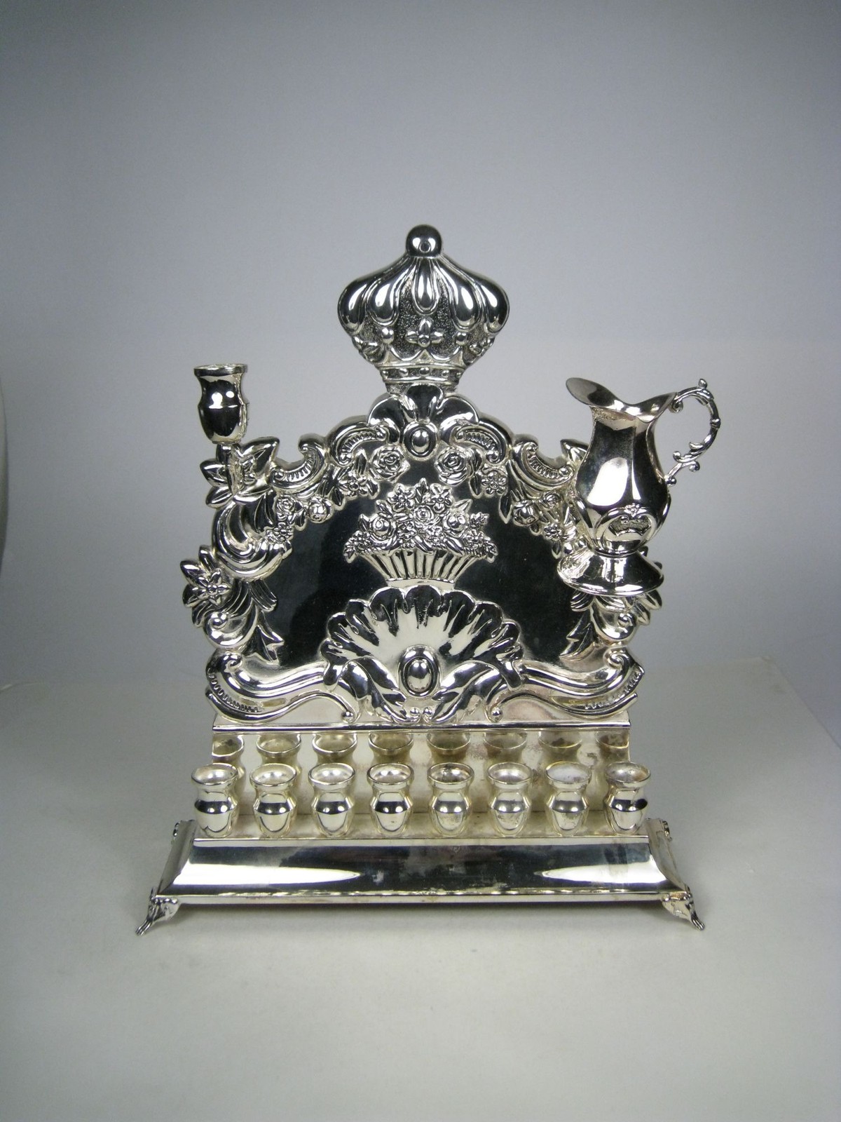 Silver Tone Menorah Hanukkah Candle Holder Chanukiah Judaica READ