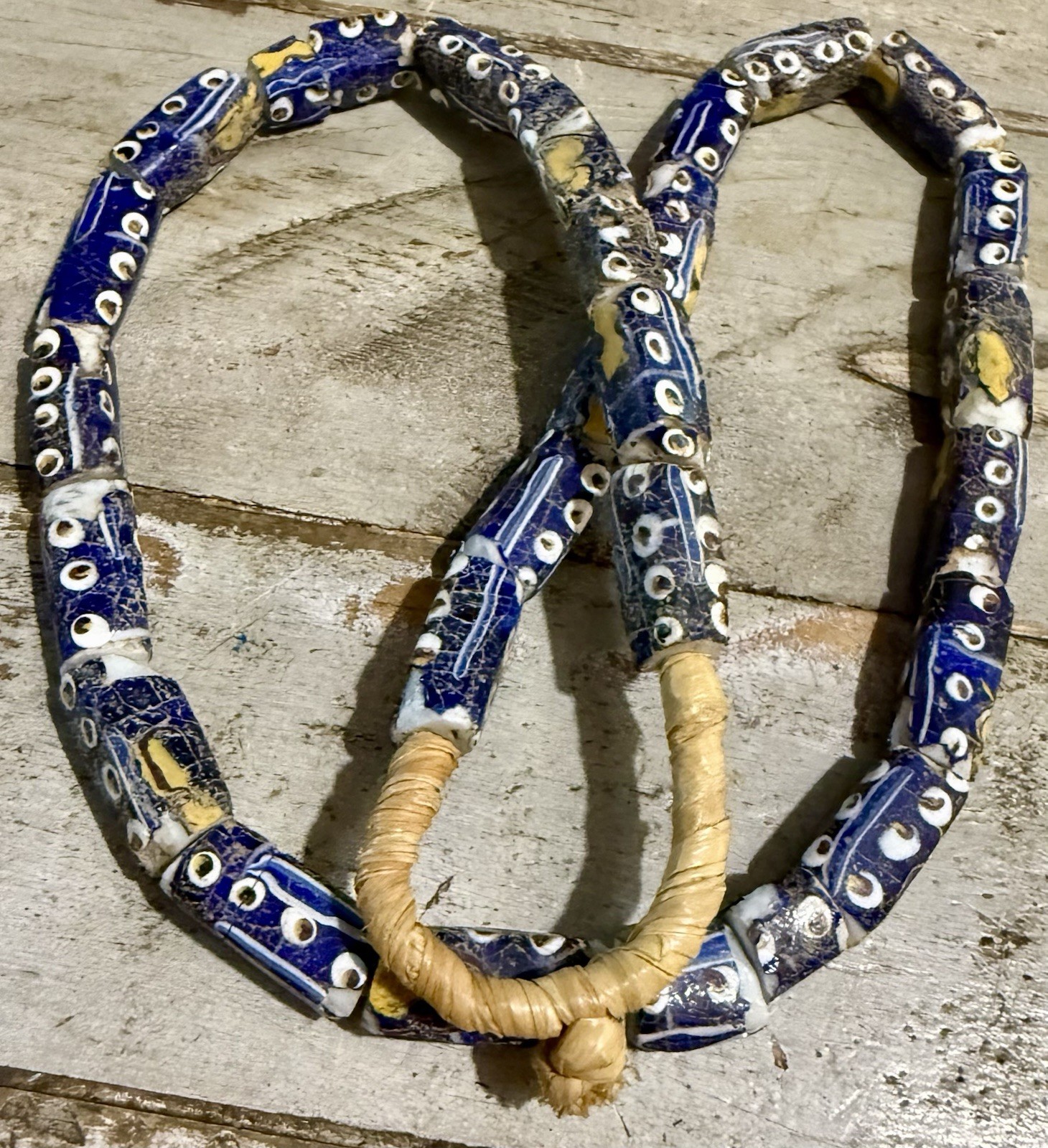 c1870 Genuine Antique African Trade Beads Blue Venetian Fried Egg Stratified Eye