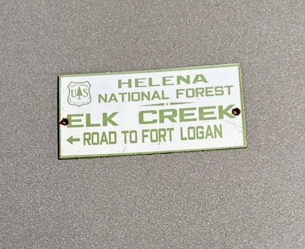 VINTAGE HELENA ELK CREEK SMOKEY PORCELAIN SIGN CAR GAS OIL TRUCK MOTORCYCLE