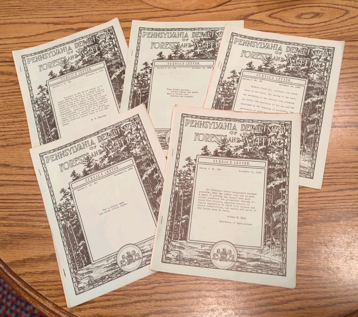 5 Antique 1930 Pennsylvania Department Of Forests And Waters Service Letter