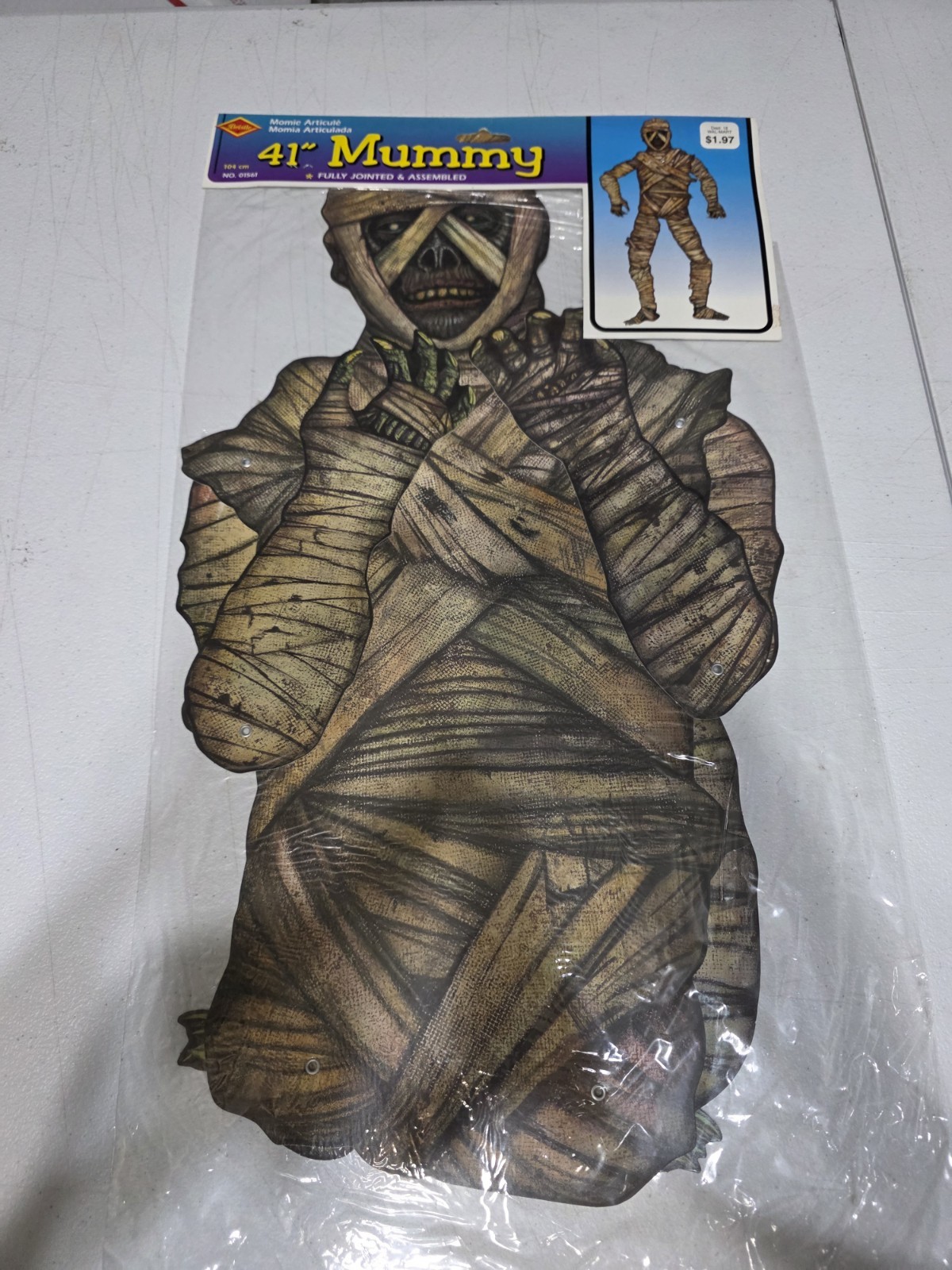 VTG 1995 BEISTLE Jointed Die Cut Mummy Halloween Hanging Decor 41” #01561 NOS