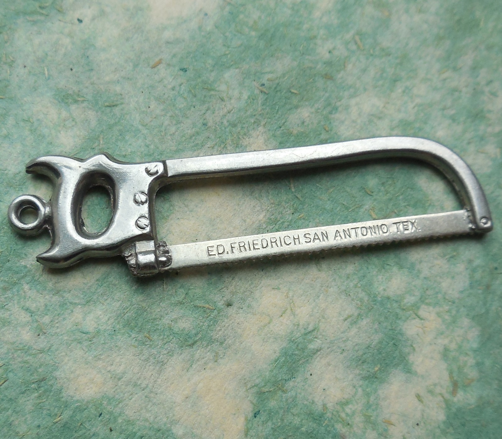 Vintage Ed Friedrich San Antonio Texas Advertising Mini Hacksaw Hand Saw Charm