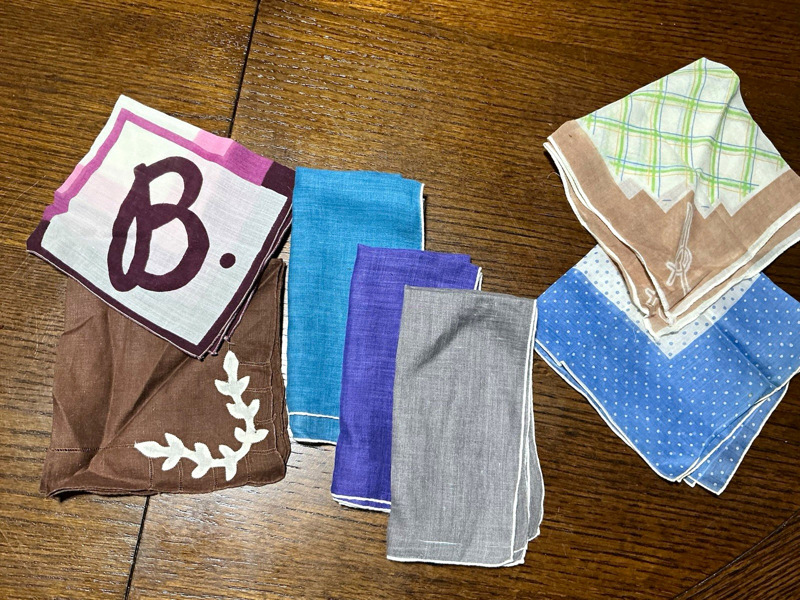 7 Vintage Handkerchiefs Hankies Mixed Lot Colorful Prints Solid Applique