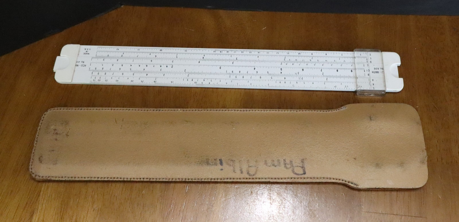 ACU-MATH No. 400 Slide Rule Vector Type Pocket Ruler W/ Leather Case 12