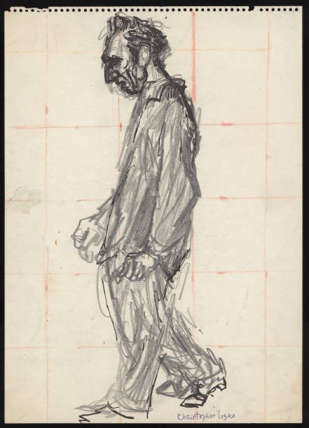 English poet Christopher Logue 1960 A sketch by Polish born Britis- Old Photo
