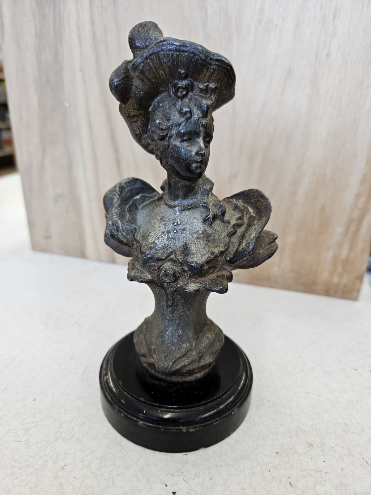 Antique Art Nouveau Spelter Lady Bust  6
