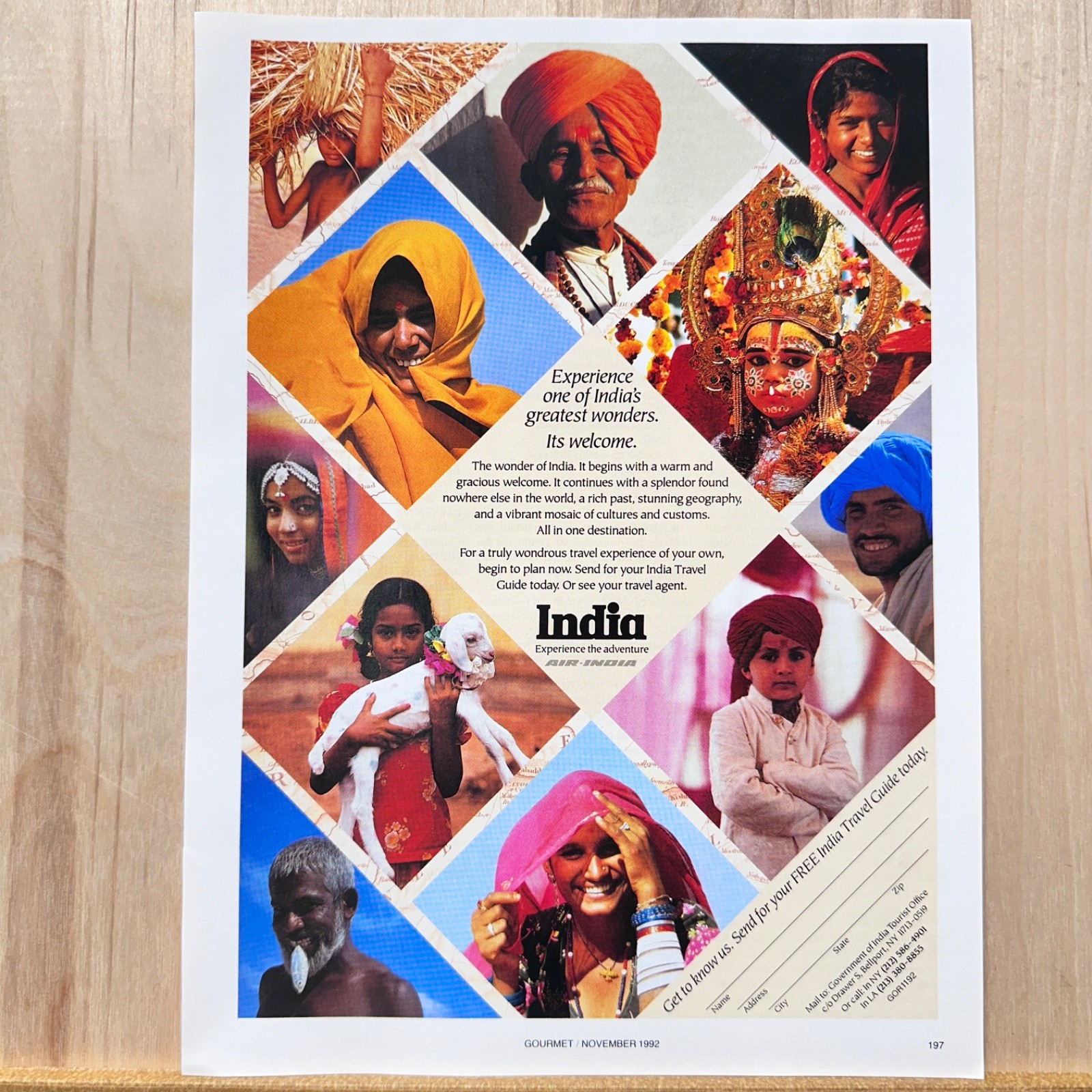1992 India Travel Tourism Vintage Print Ad Travel Guide Mail Order Advert Art