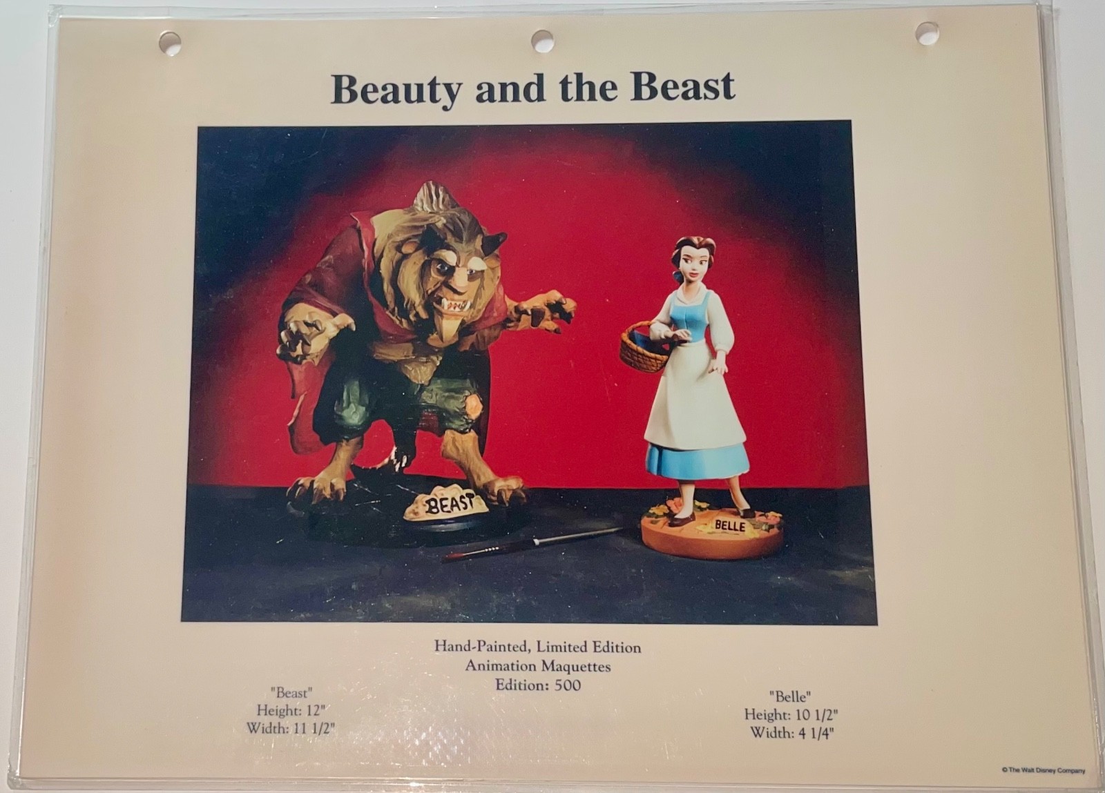 Disney Beauty And The Beast Laminated Gallery Promo Binder Page Rare