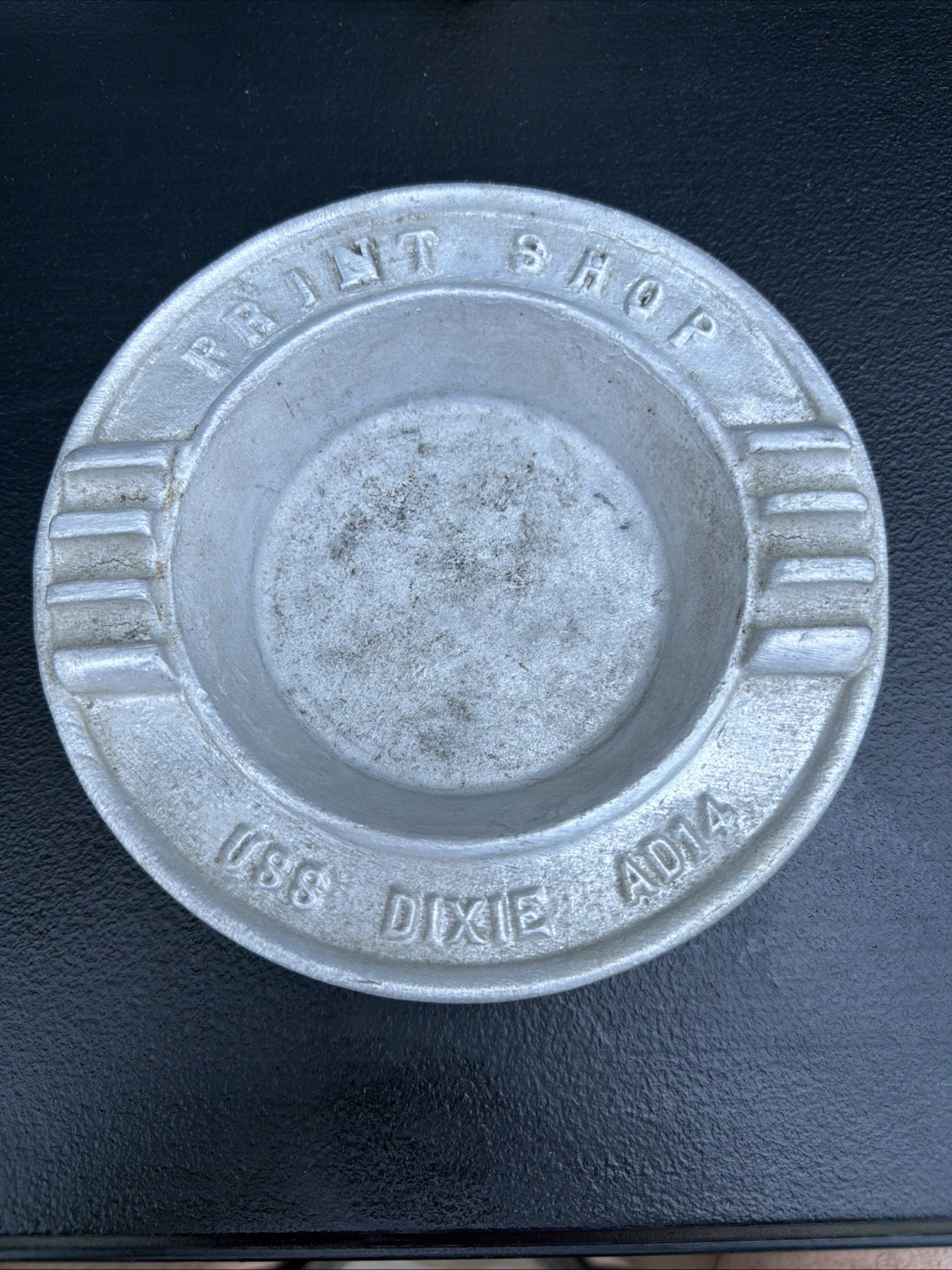 Vintage USS Dixie AD14 Print Shop Cast Aluminum Ashtray US Navy Ship Trench Art