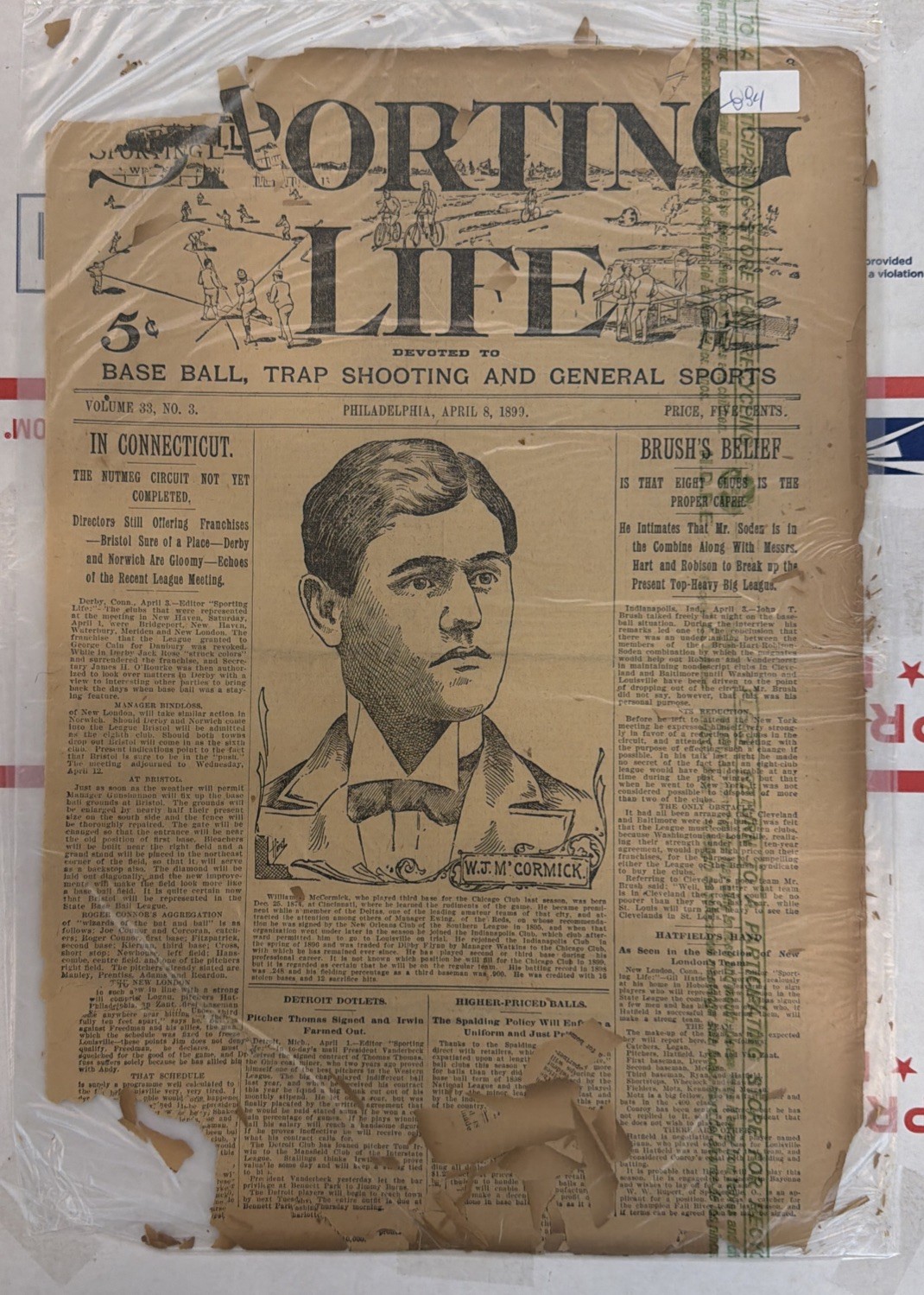 1899 Vintage The Sporting Life Baseball Antique Rare Rough Original 