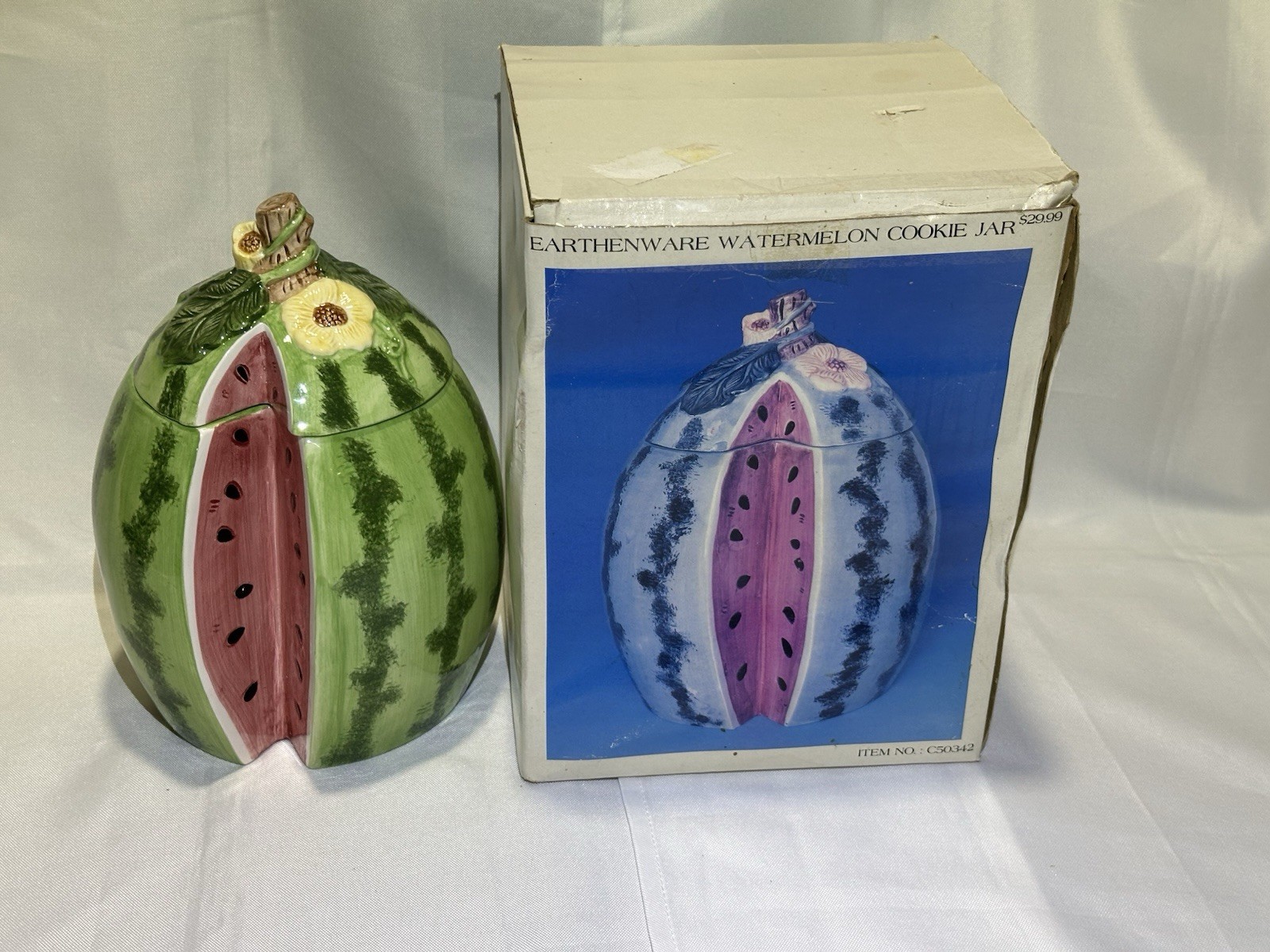 Vintage Craven Pottery Watermelon Cookie Jar Ceramic with Box