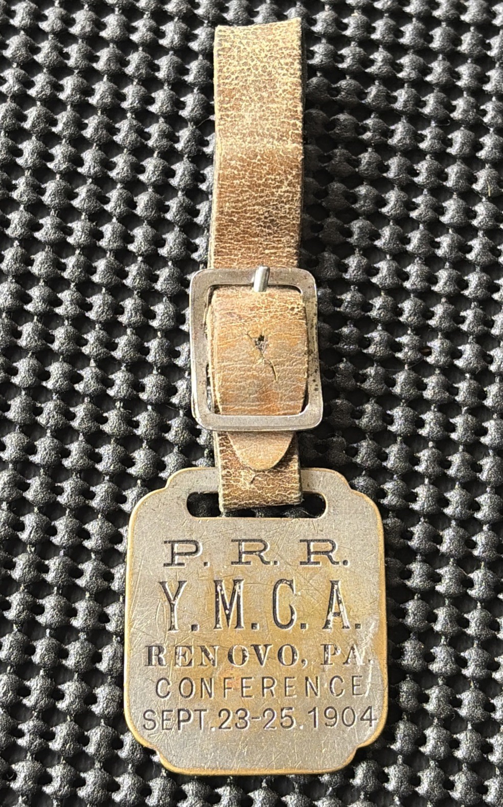 P. R. R.  Pennsylvania Railroad Y.M.C.A. Brass Tag Commemorative FOB Strap 1904