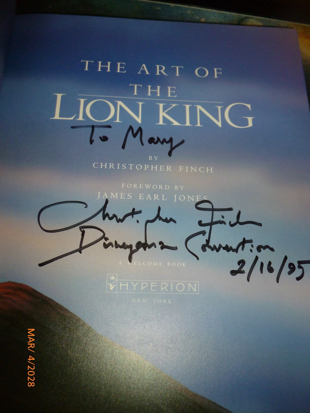 Disney Art of The Lion King Book Finch SIGNED ARTIST Christopher Finch 1995