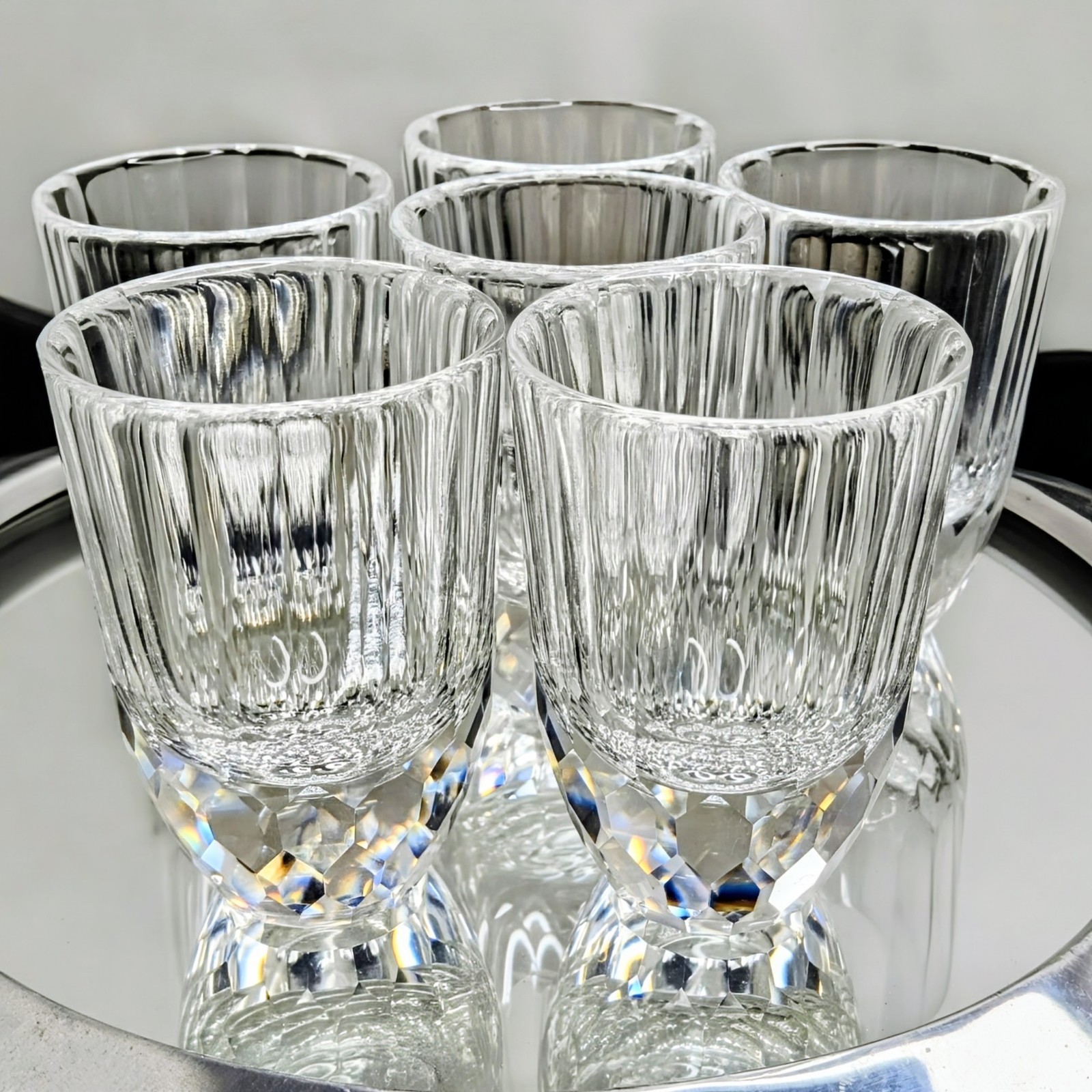 Vintage Set Of 6 Clear Cut Swarovski Crystal Schnapps Shot Glass 